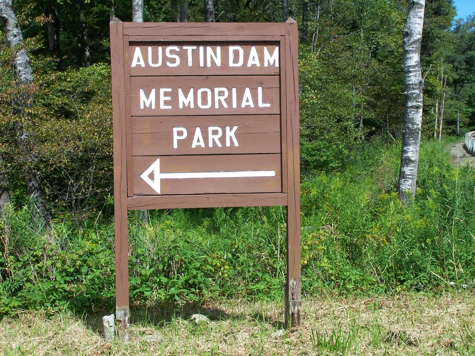 Welcome Sign at Northern Entrance is 2.5 miles north of Austin, PA on Route 872. Once in the park, turn quick left into the campground  (Sites 1 and 2 only), or stay on the park access road (cross the bridge and then turn left) to go to the Dam Ruins.