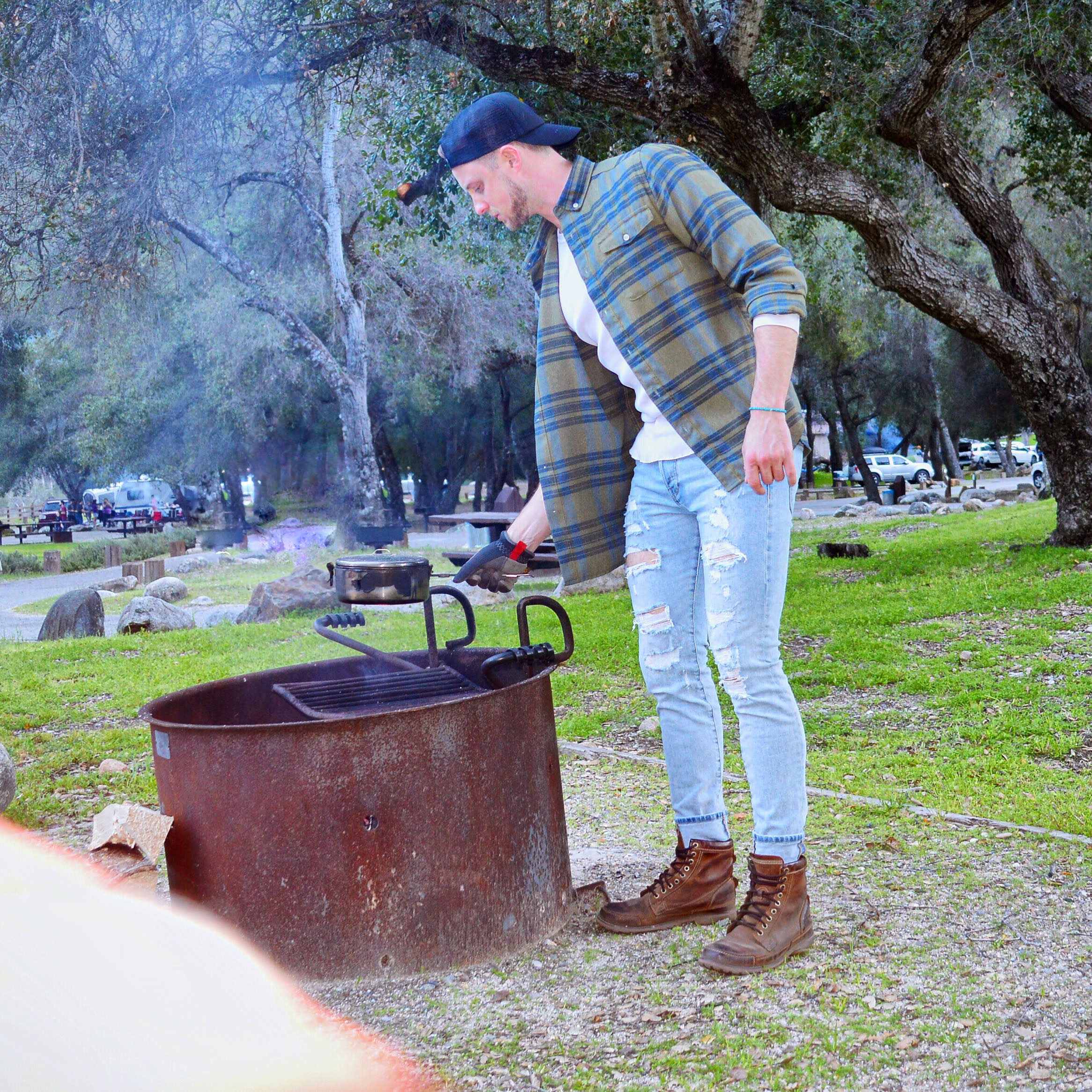 Cooking up some chicken sausage over a nice campfire at Arroyo Seco campground. 