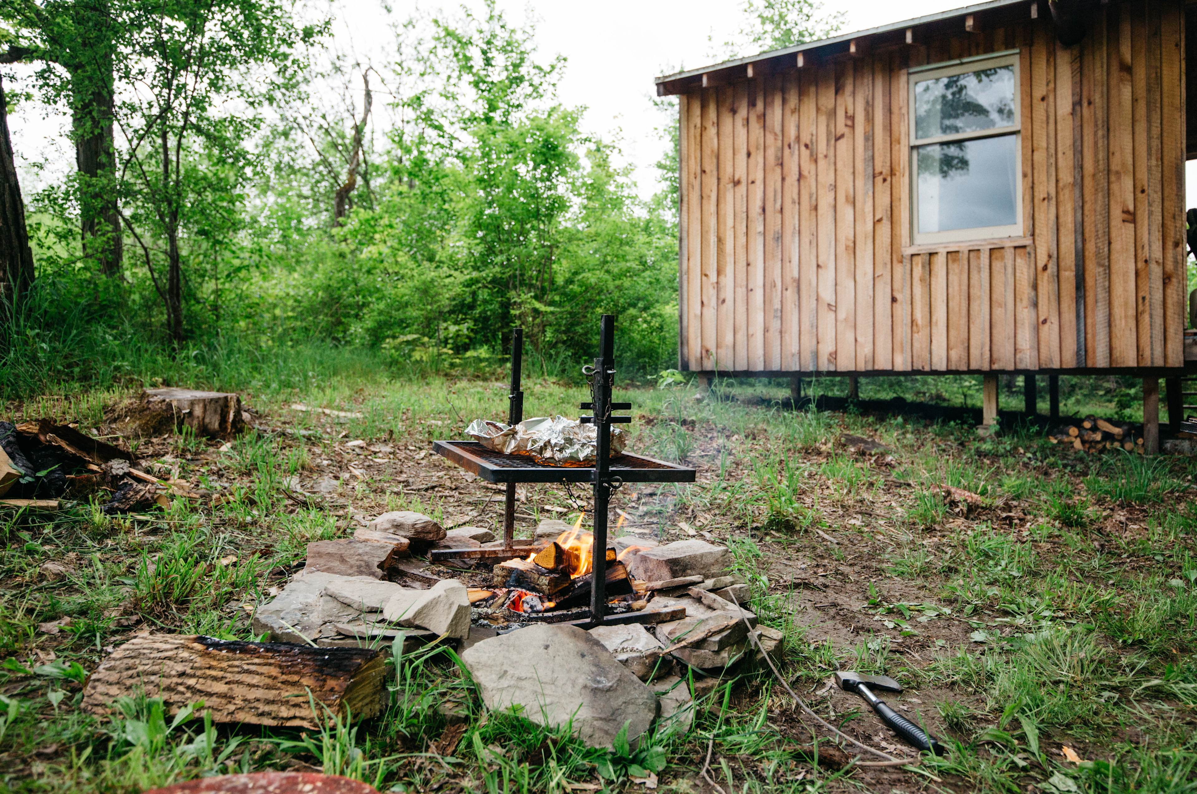 Grilling up a midday snack on the firepit. 