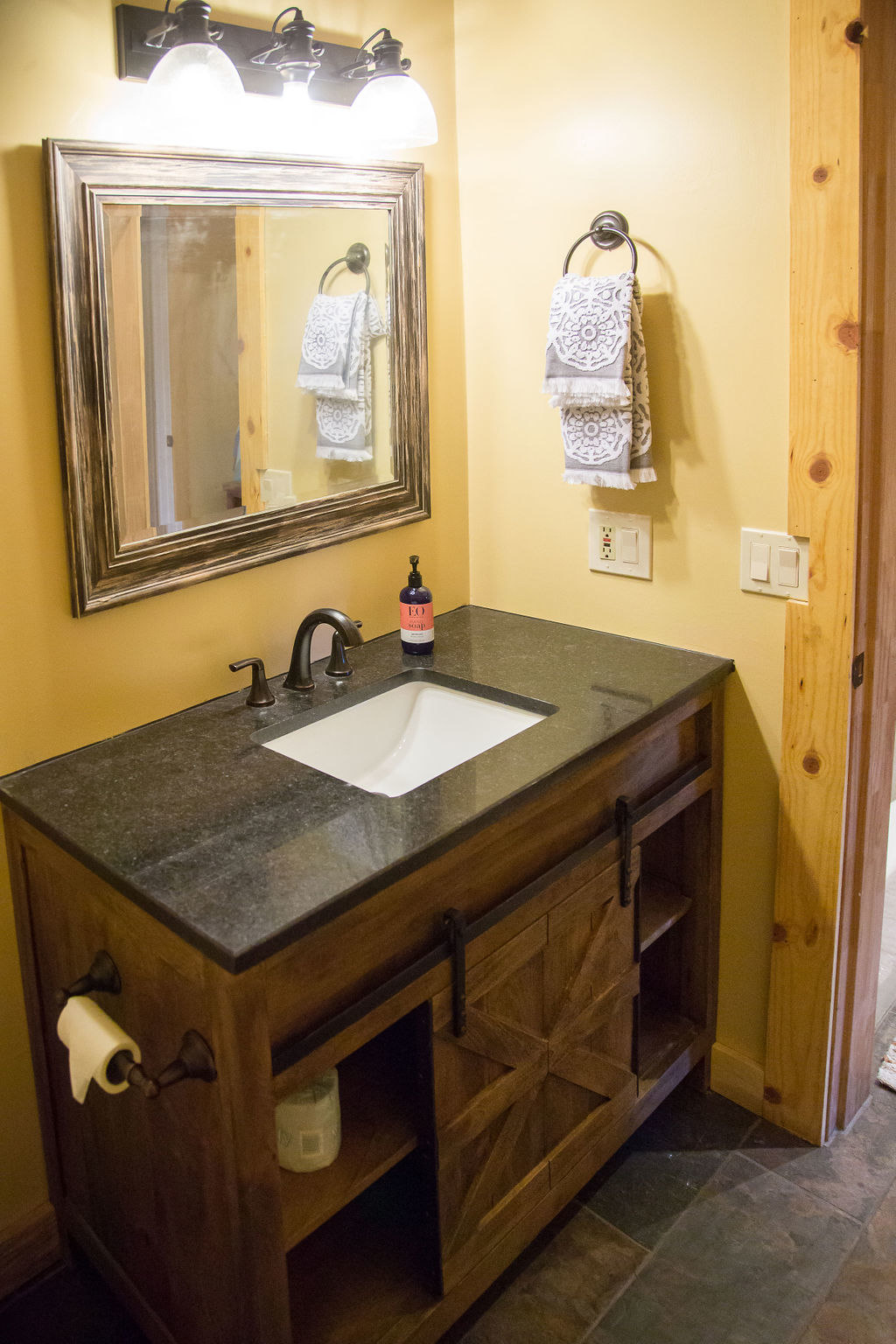 Downstairs bathroom with shower/tub; upstairs bathroom with shower