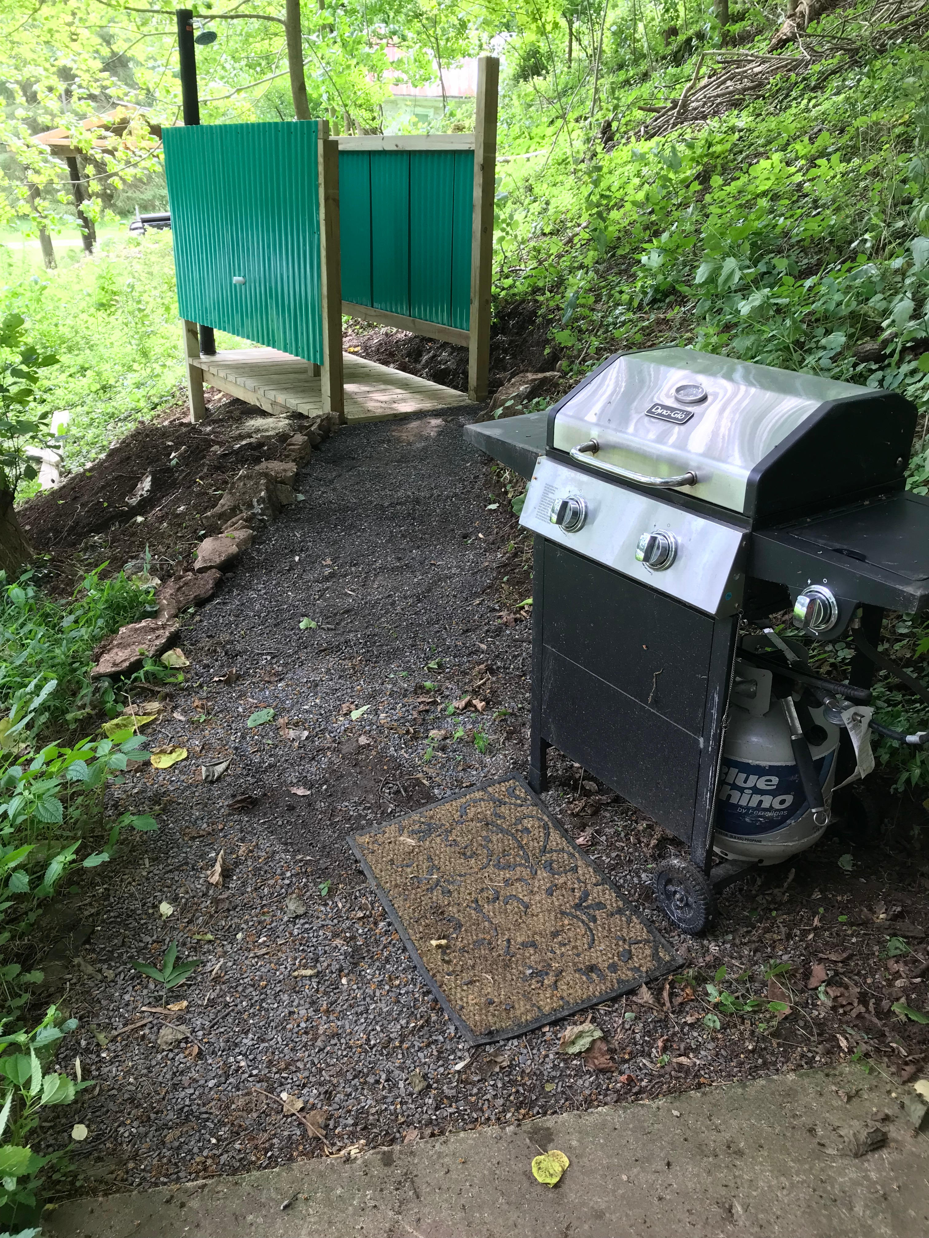 BBQ and path to 3 season outdoor shower