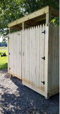 We have constructed a little outbuilding with a camp shower and camping toilet for campers use.