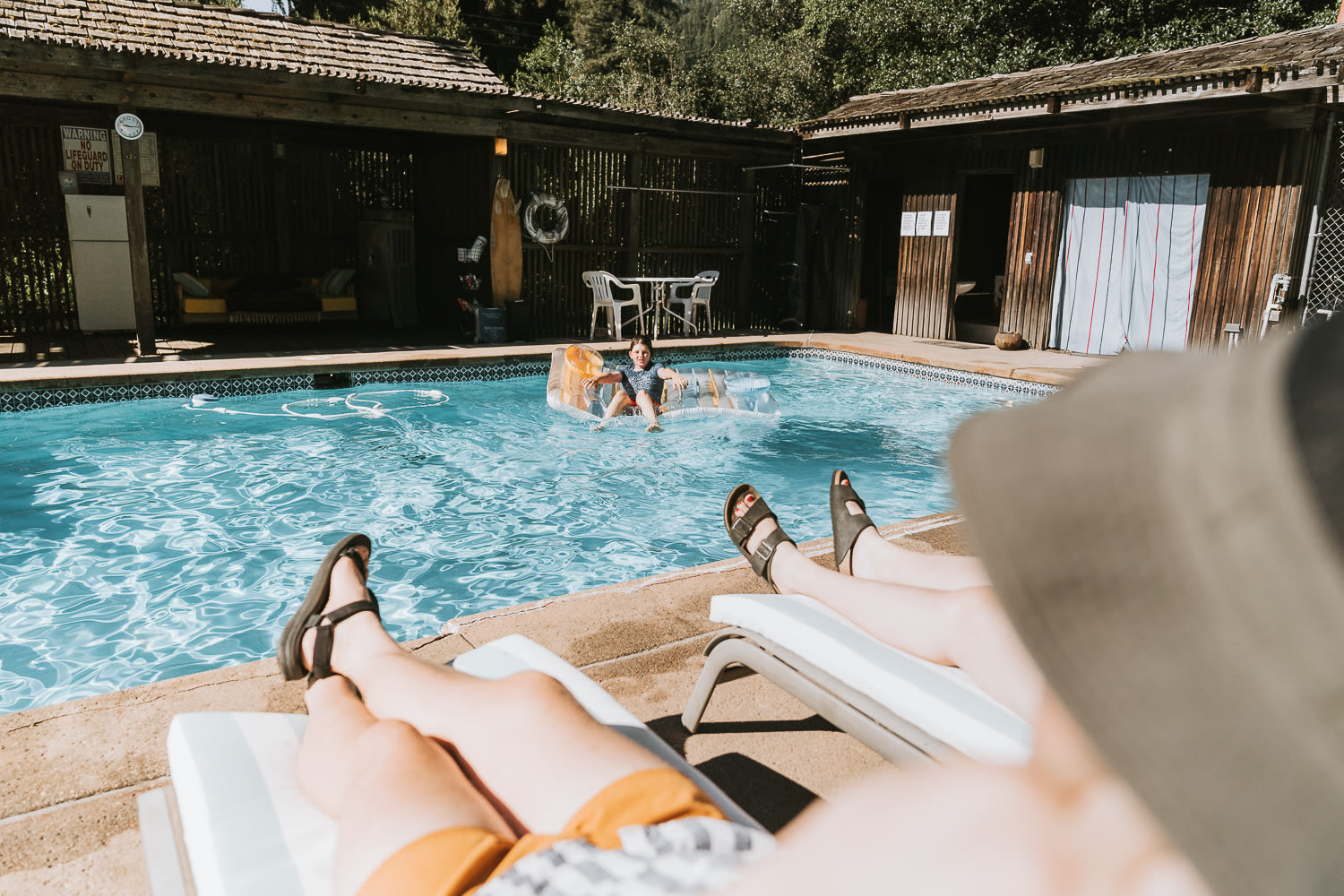 Lots of sun on one side of the pool and shaded area on other. 