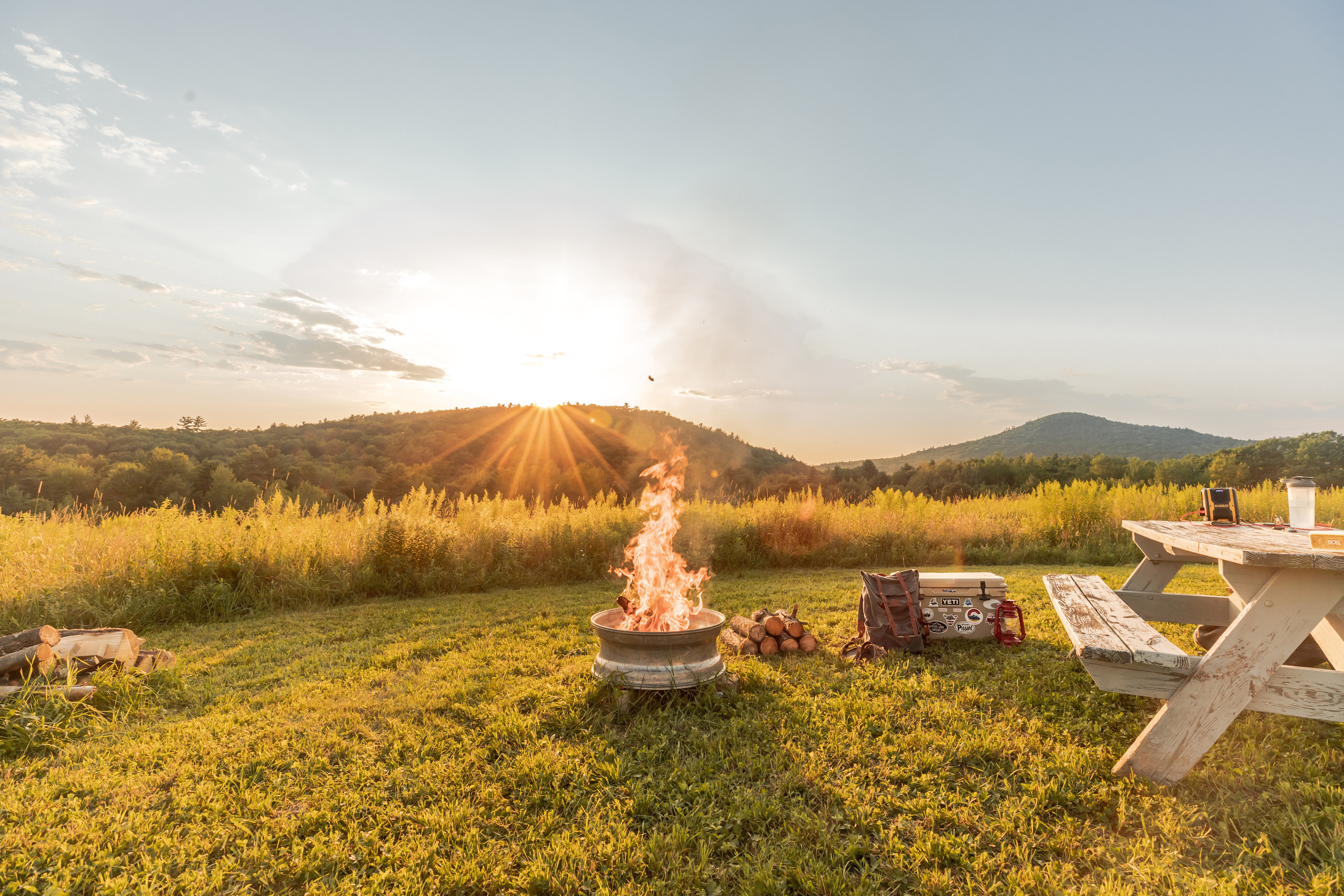 Campfire as the sun goes down