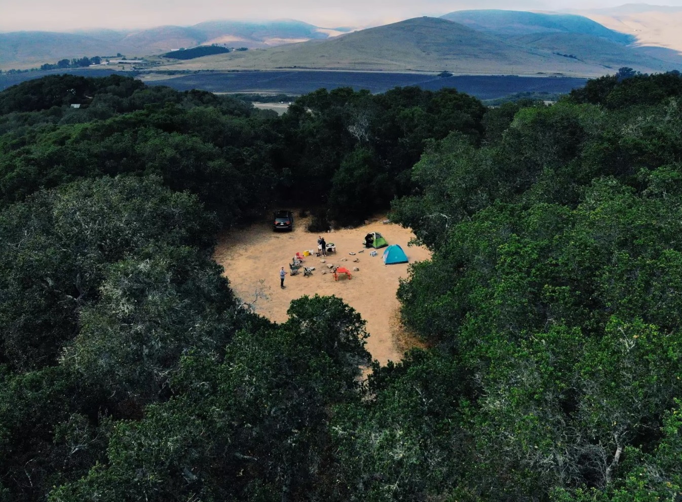 Site #3 - Aerial view taken by some campers shows camp circle surrounded by oaks.