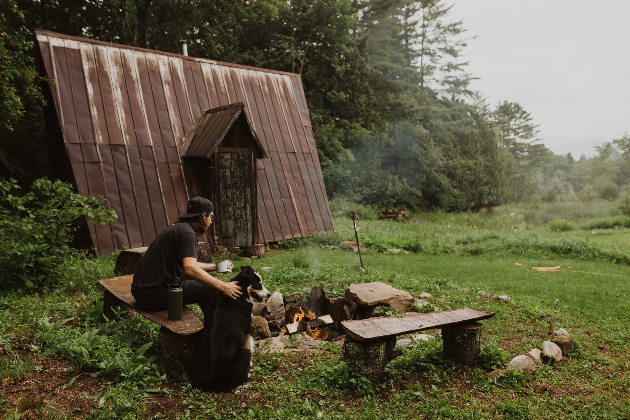 Communal fire pit outside of the A-Frame