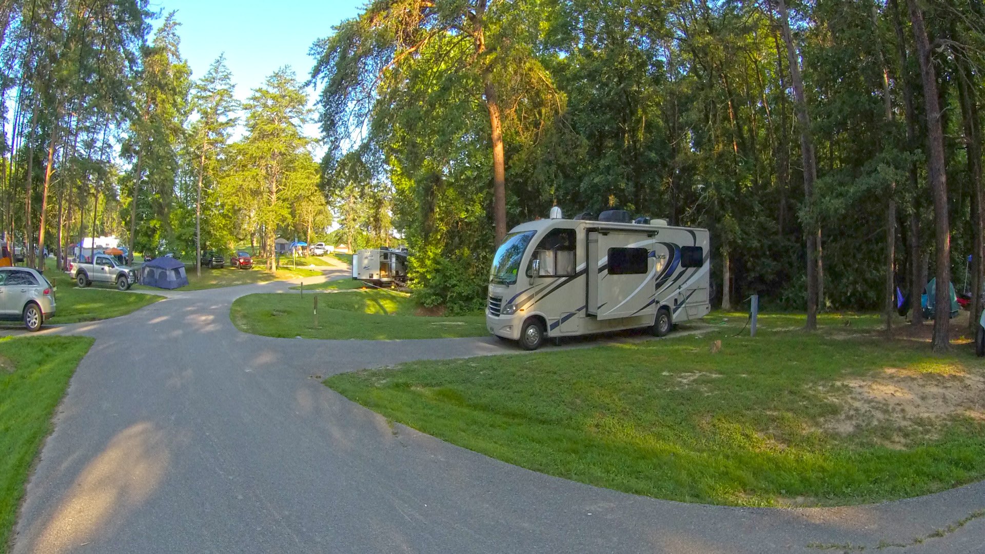 Small RV camper campsite.