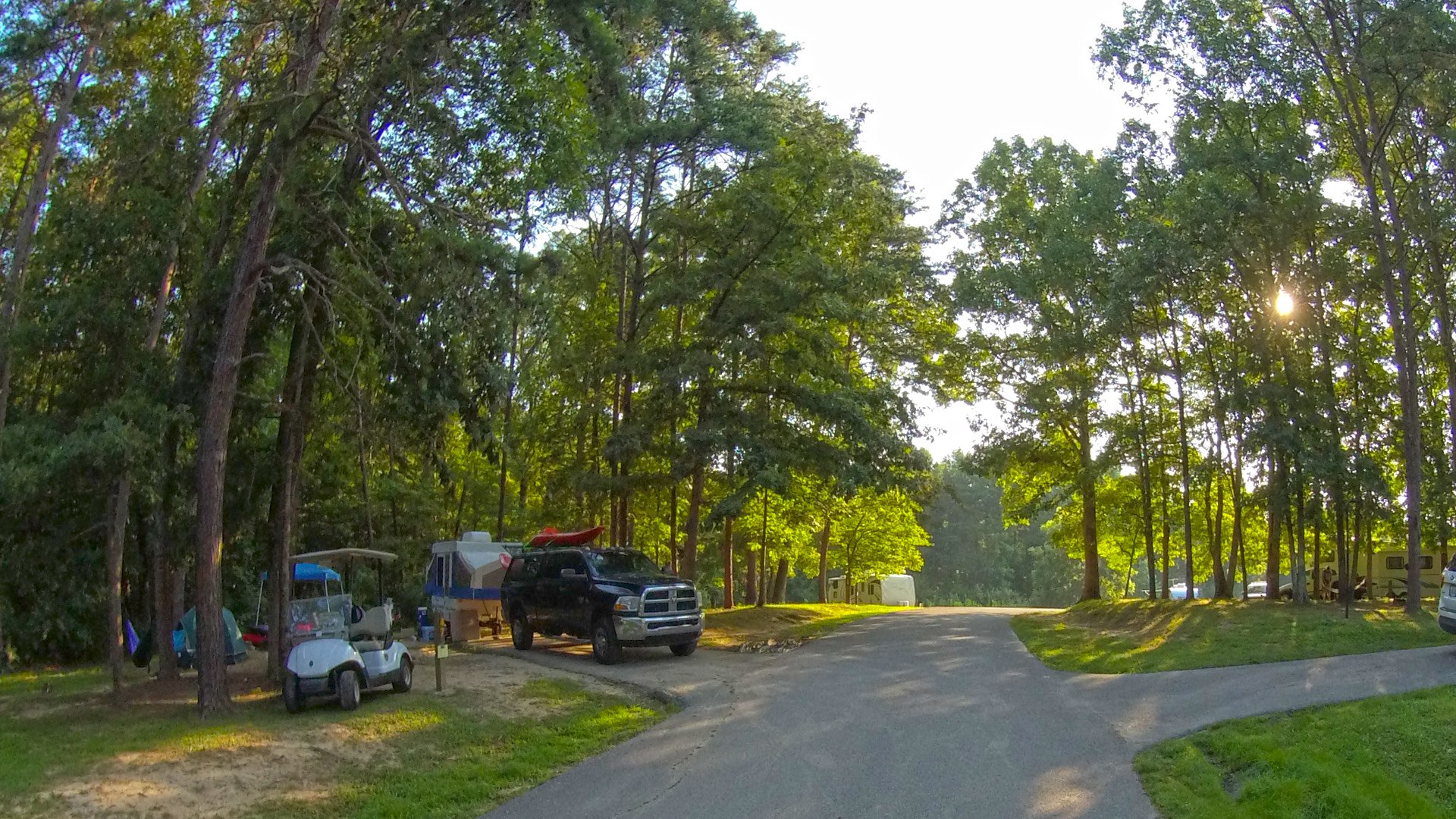 Pop-up camper campsite.