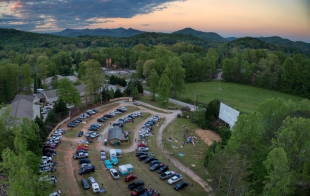Birdseye view of the Tiger Drive In Theater in operation