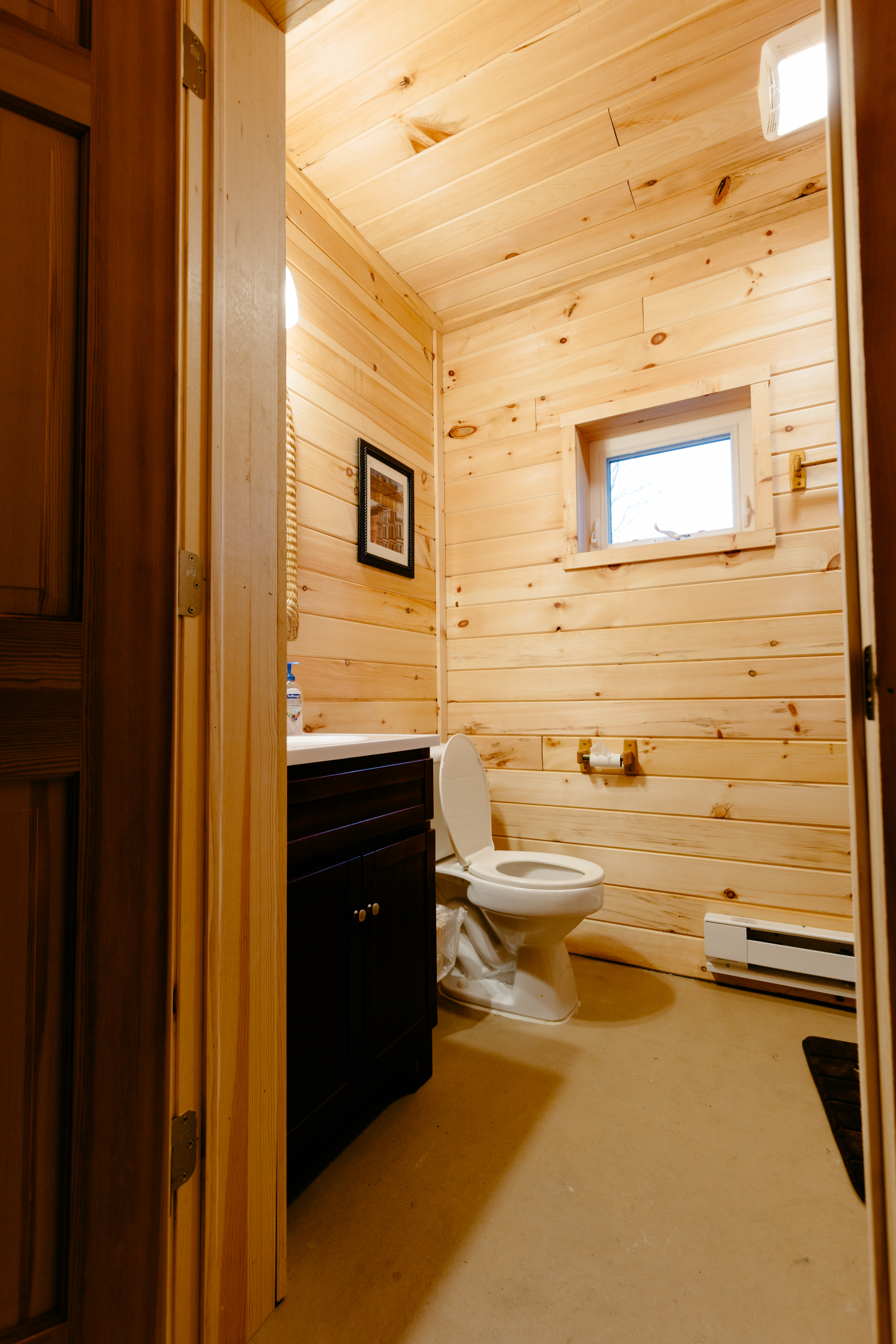 Each cabin has a full bath inside, including a stand up shower,
