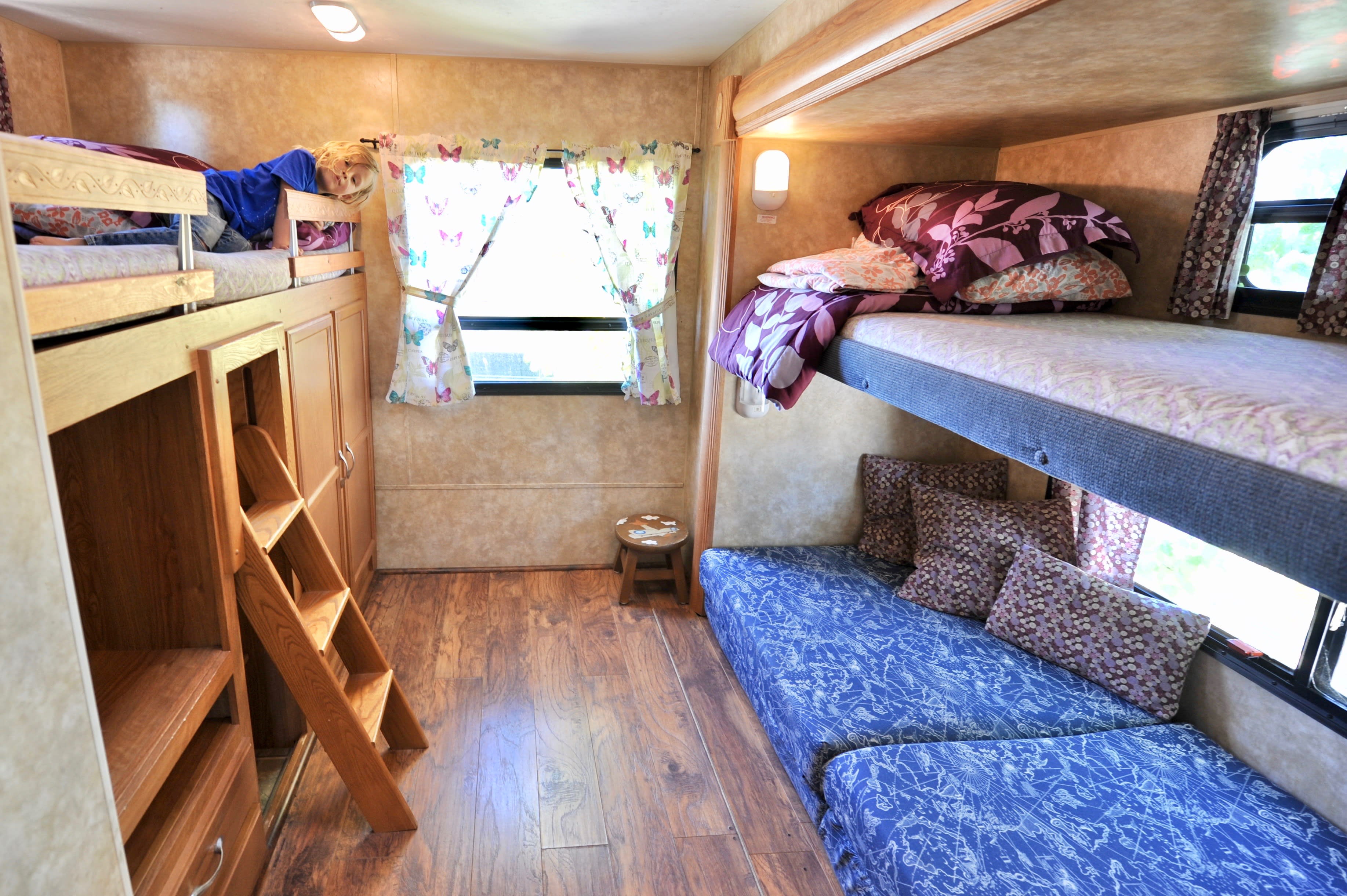 Second bedroom at the rear of the camper; bottom mattress opens up into king size bed