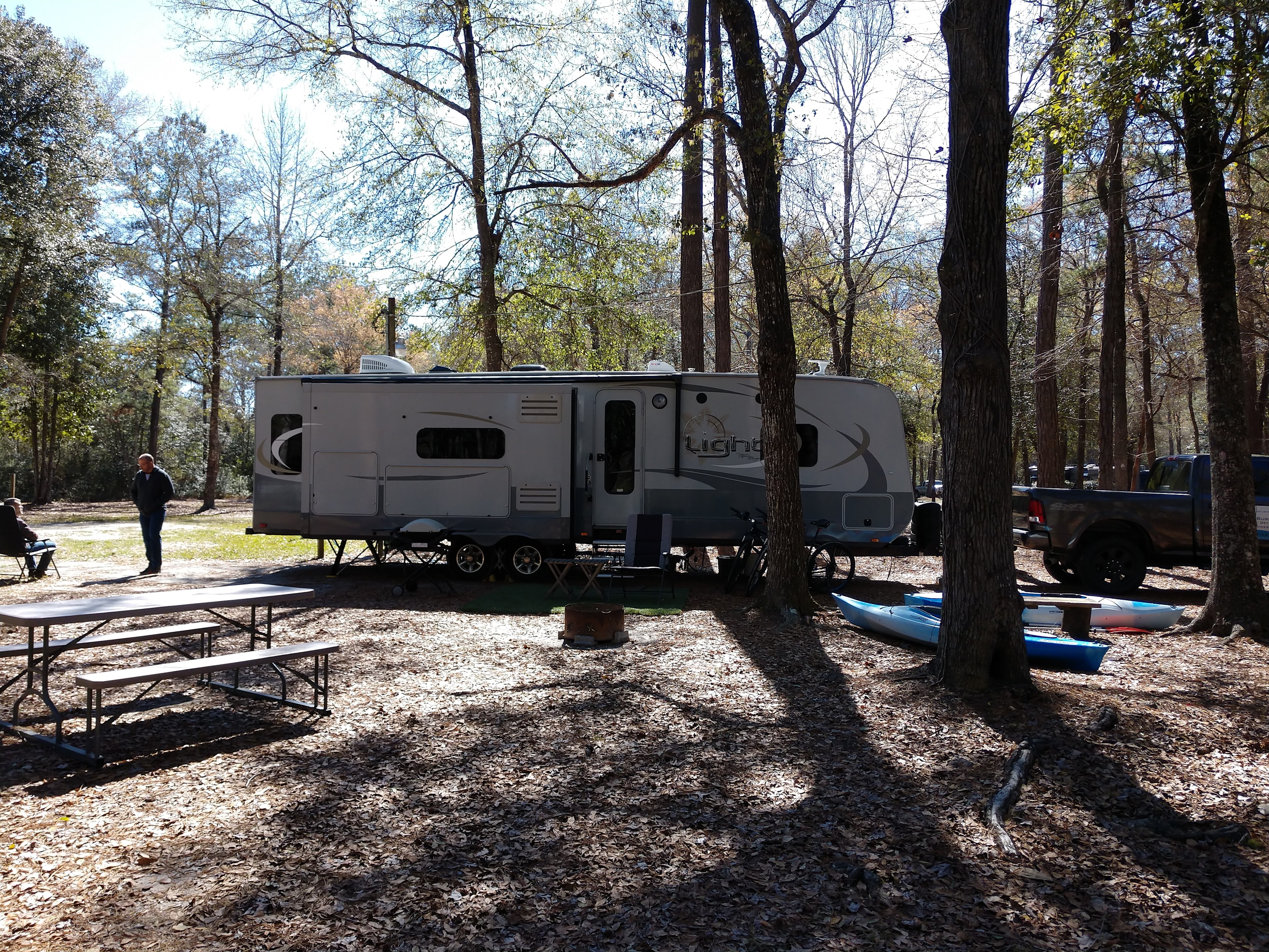 Site 7 . River side, pull in, 50 amp, water, sewer,campfire ring and picnic table. Site is about 60 feet from river bank.