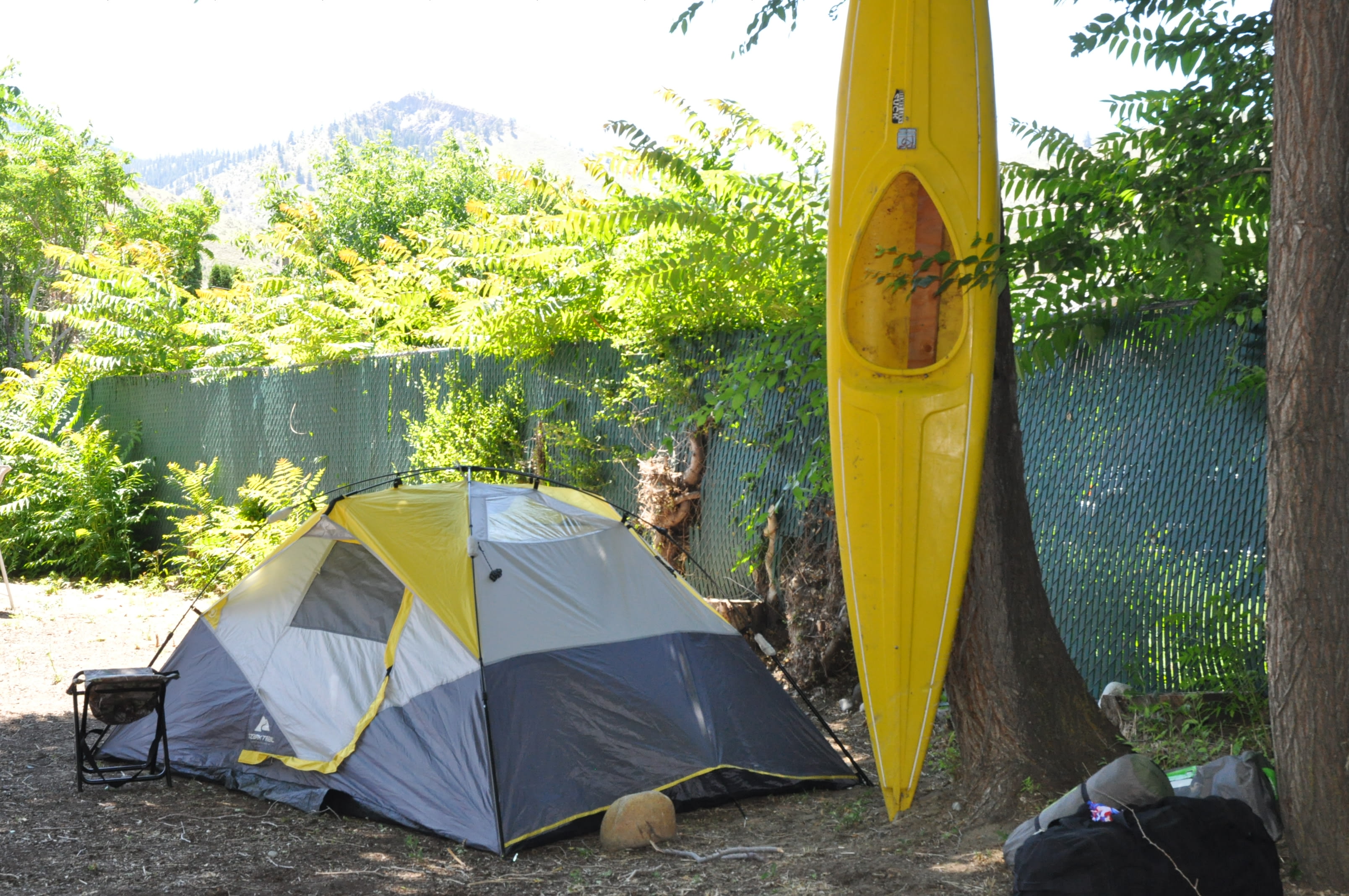 Spot #3 is a smaller spot suitable for 1 small to medium tent.  Spot has a picnic table creating distancing.