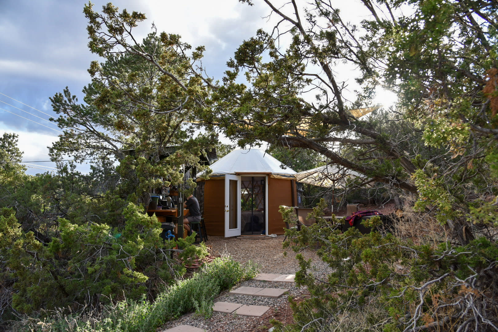 Walking up to the yurt