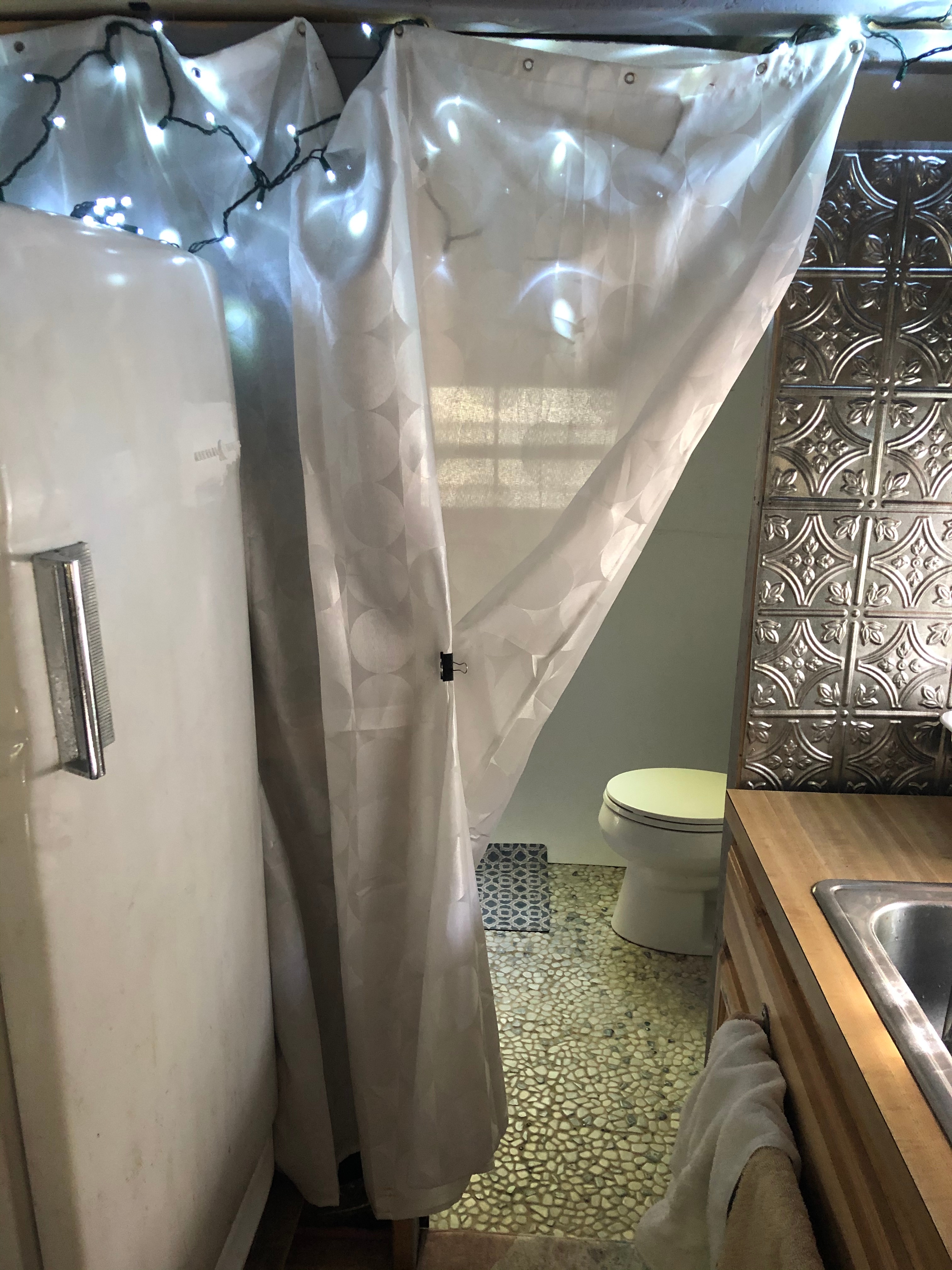 Looking into the bathroom from the kitchenette. 