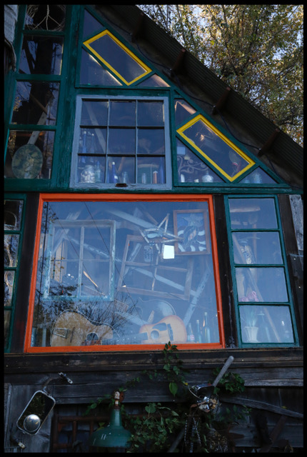 Close up of windows built into the workshop barn. 