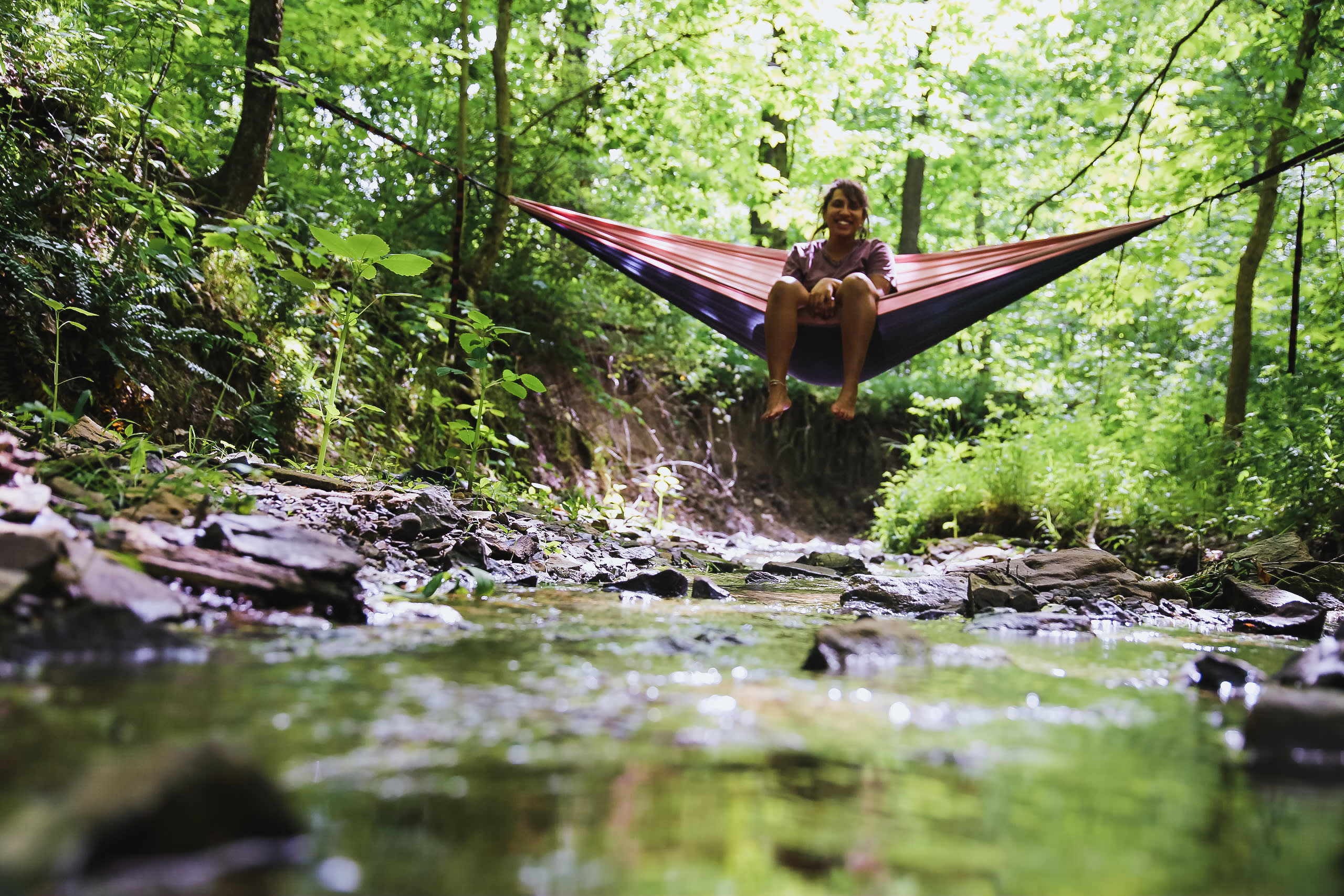 if you follow the Winding Woods Trail, you'll find great places to hang out over the creek