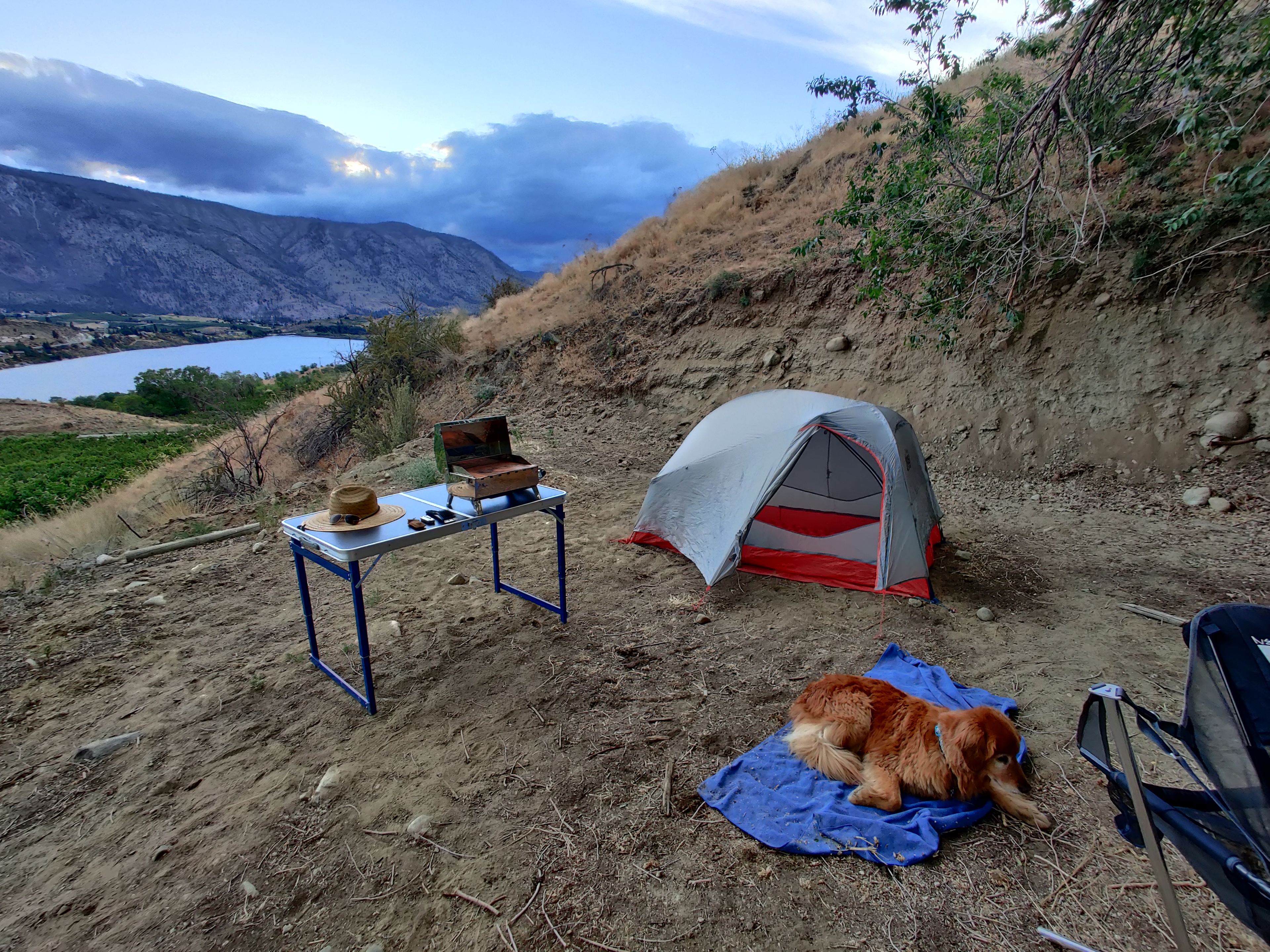 A bit dusty at times. Campsite 2 was on grass but tucked back a bit further. This campsite 2.5 had better views but you'll have to deal with kicking up dirt/dust. Also the bat/bird deterrent is really noisey here. Check out my review for more info on that.