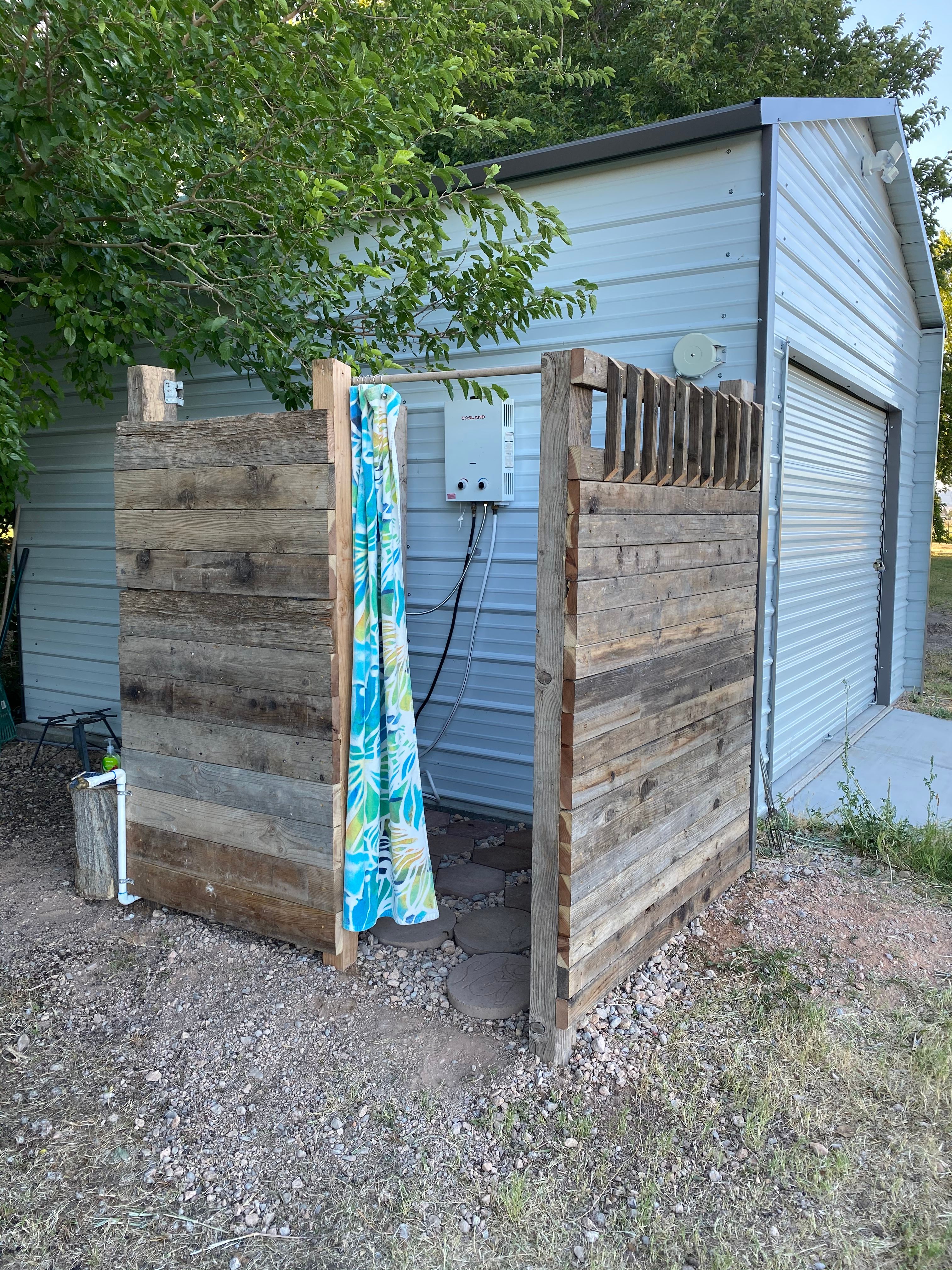 shower, and composting toilet.