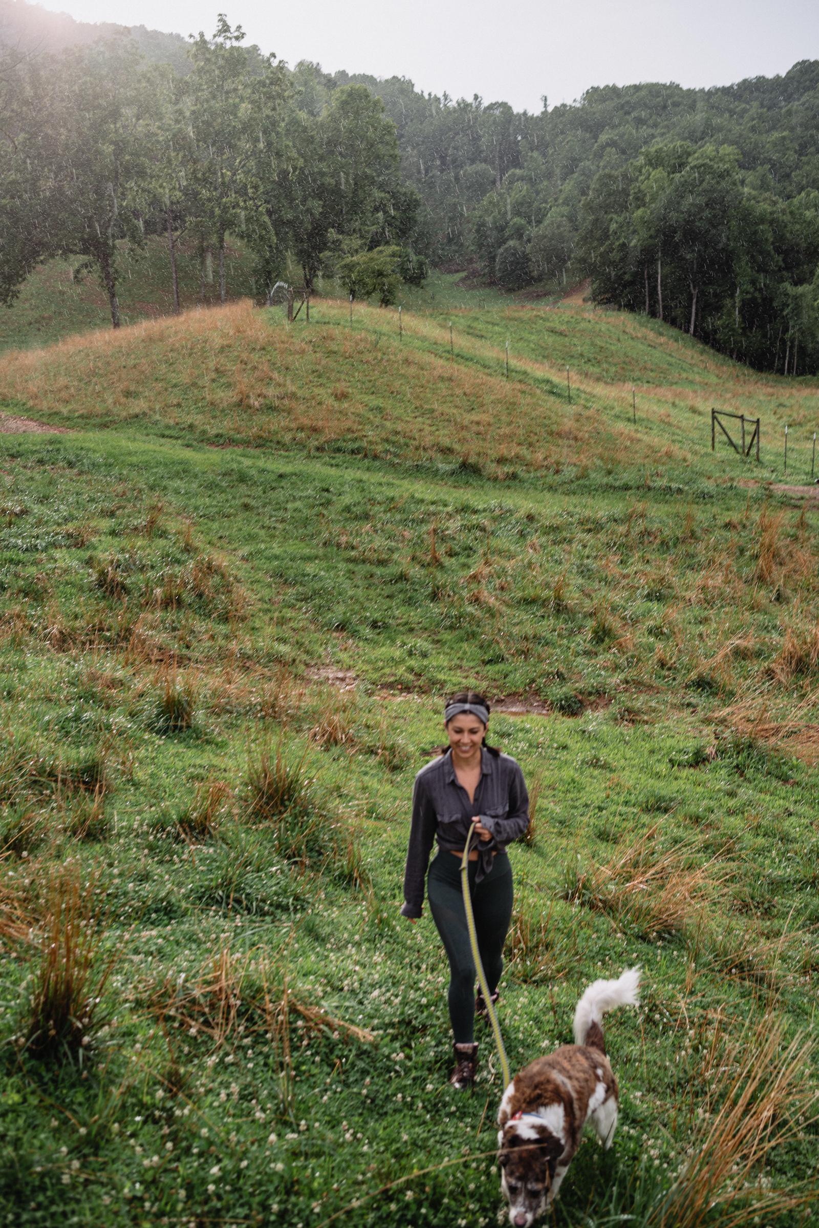 Walking up the green hills to our camp spot.