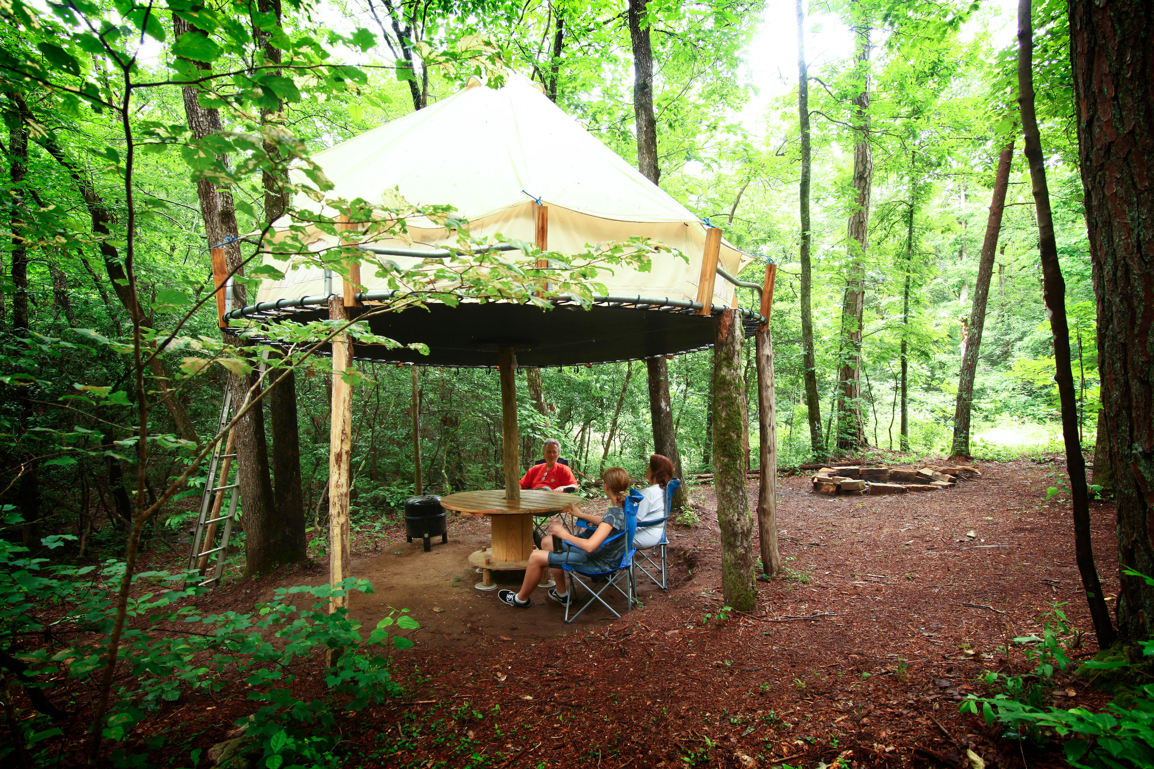 The Roundtable in the space below the tent.  Perfect place to hang out in the shade and cover from rain or sun.