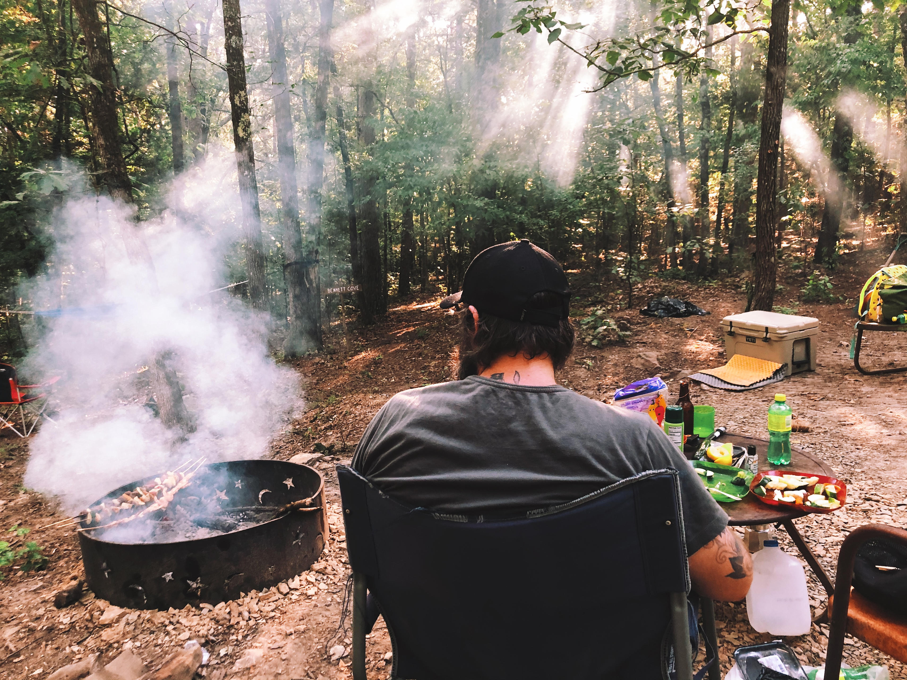 The fire pit came in handy since we forgot our grill top.