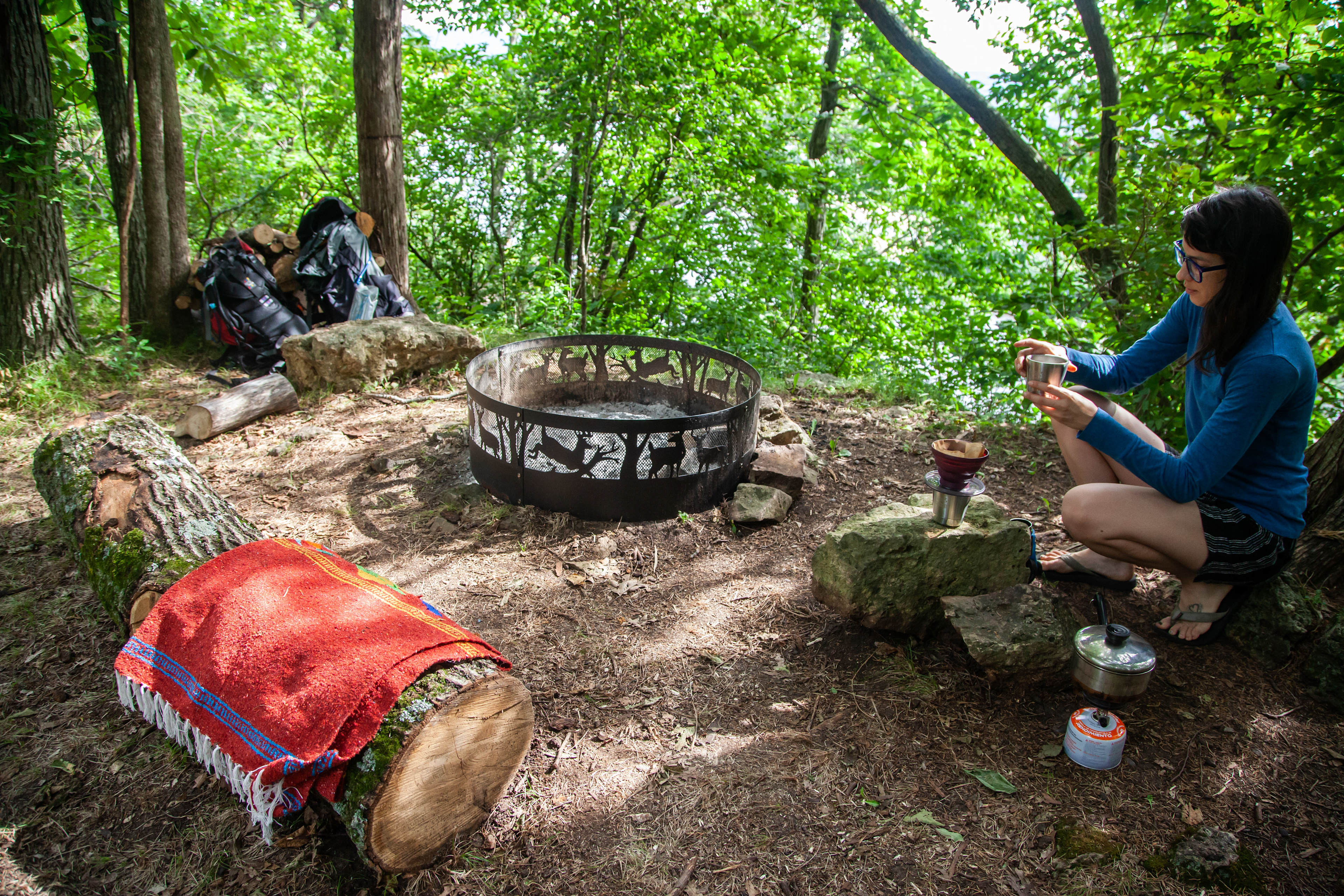 You can travel with tables and seating or use the available logs and rocks to prepare your meals or morning coffee. 