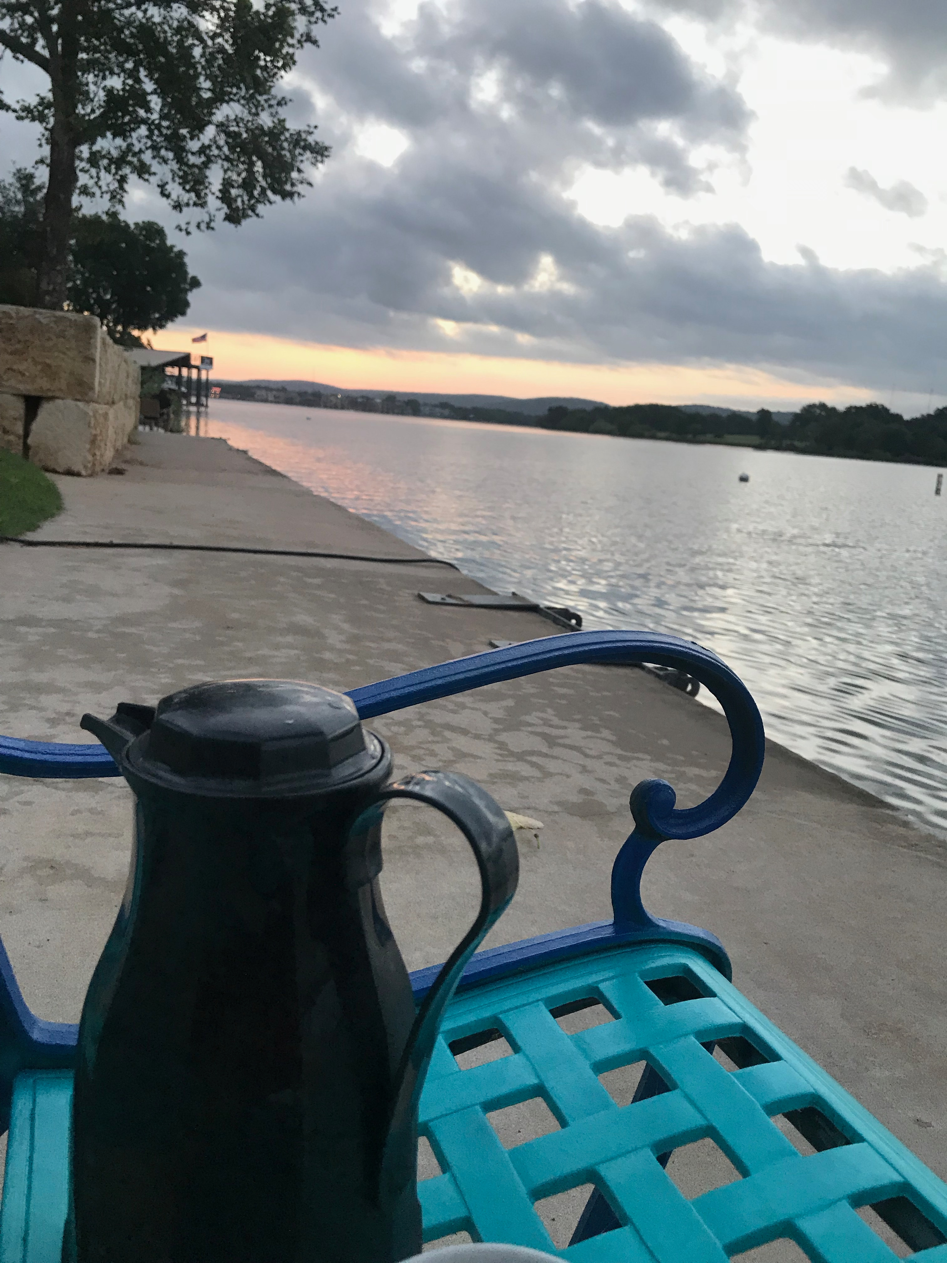 No better place for morning coffee than watching sunrise over the lake