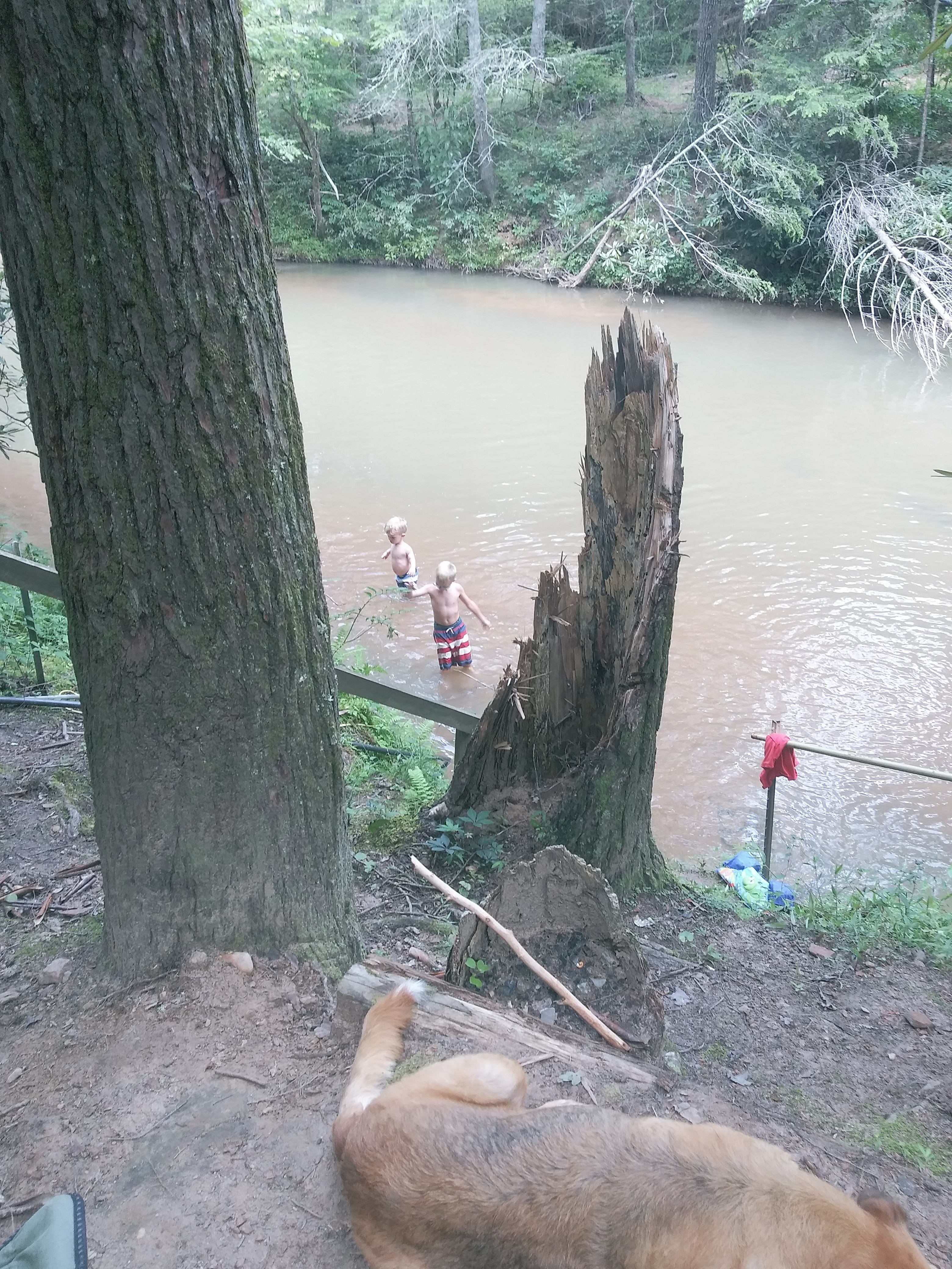 The water level was perfect...never got above the little ones neck! Until it poured for 4 hours.