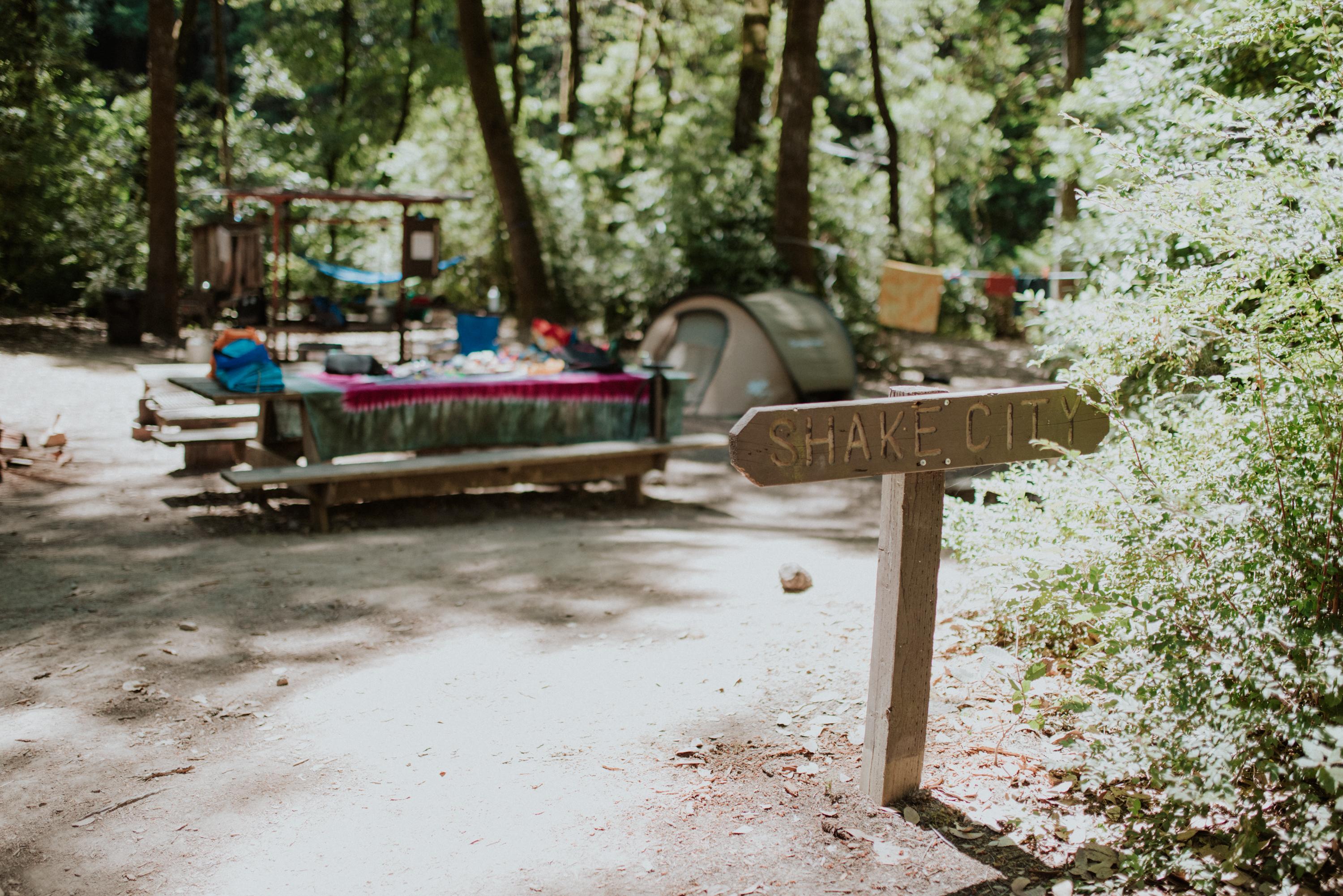 Shake city camp - the closest campsite to the river. 