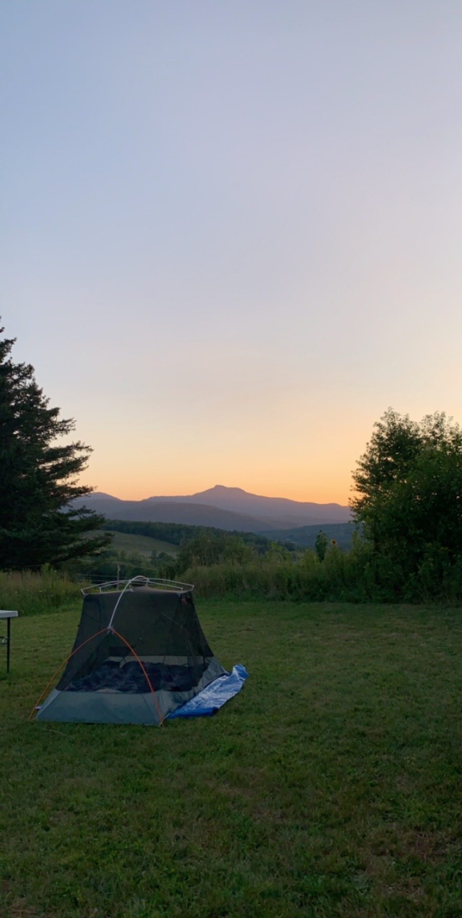 Camping area with sun starting to set