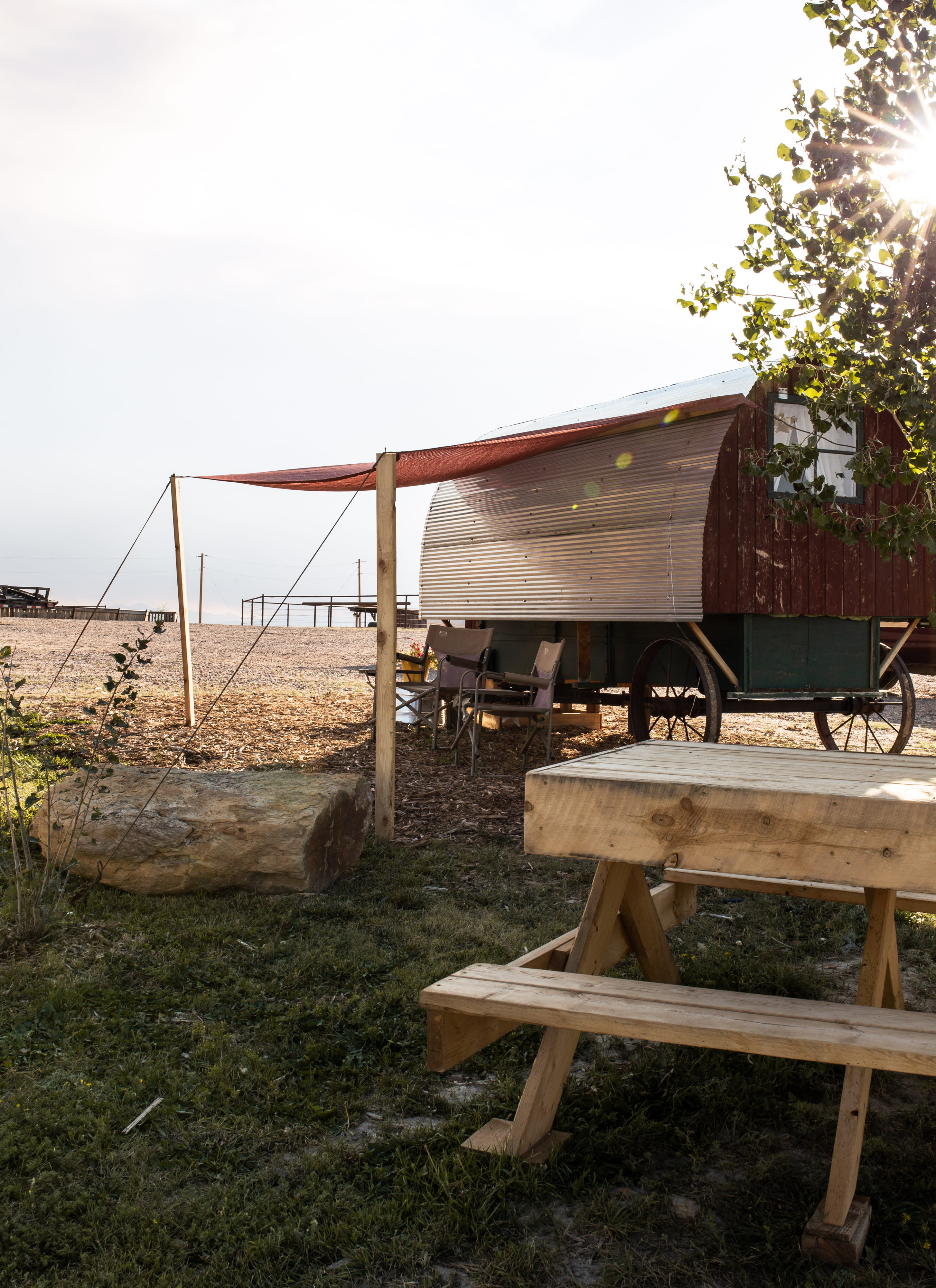 Great private seating area beside the wagon.