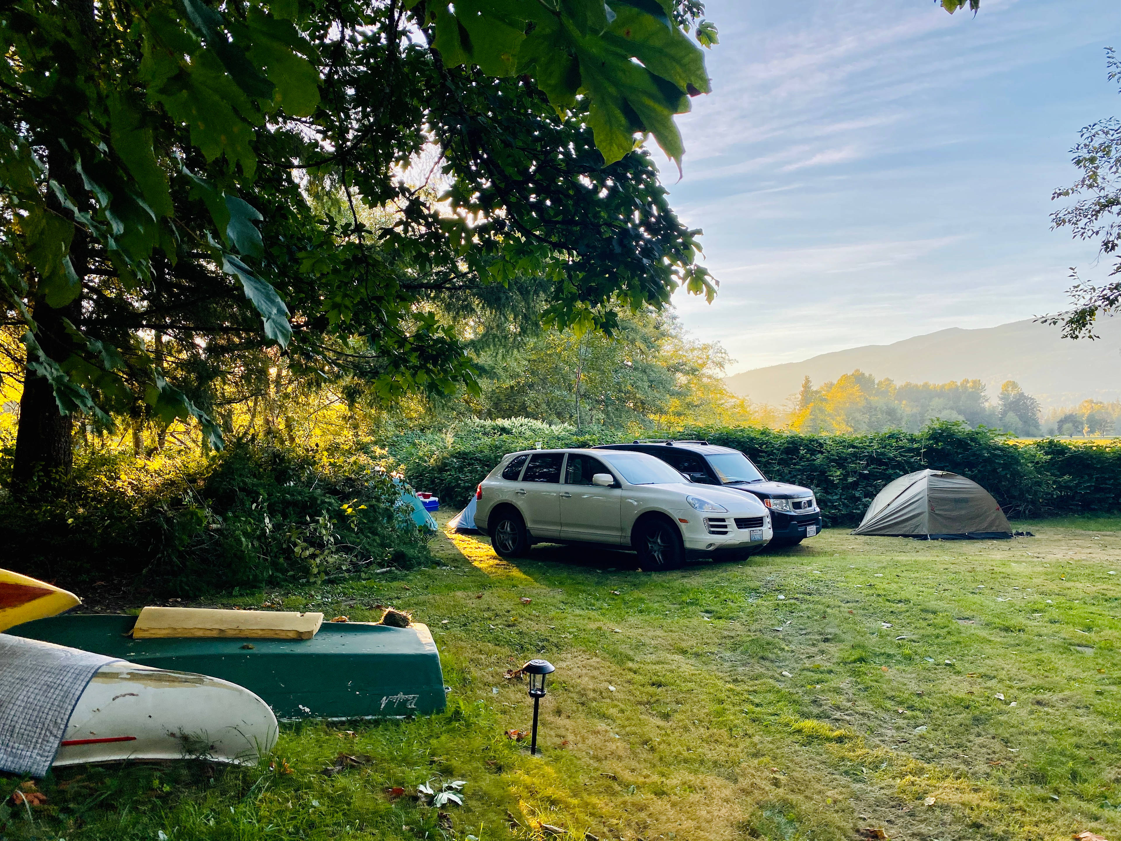 Entrance to our site. We backed our cars up to it for more privacy. The blueberry farm is behind!