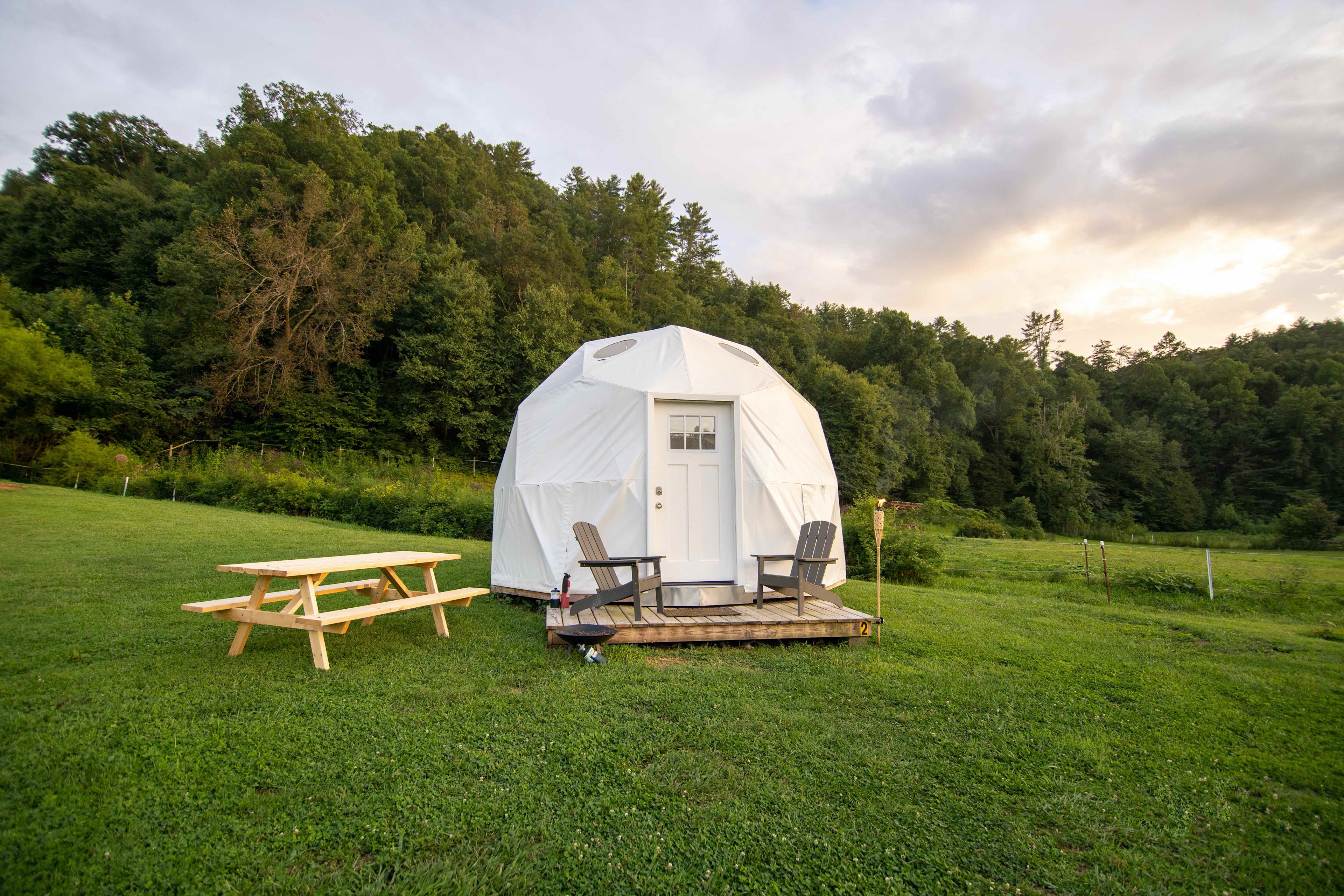 View of the dome with a picnic table