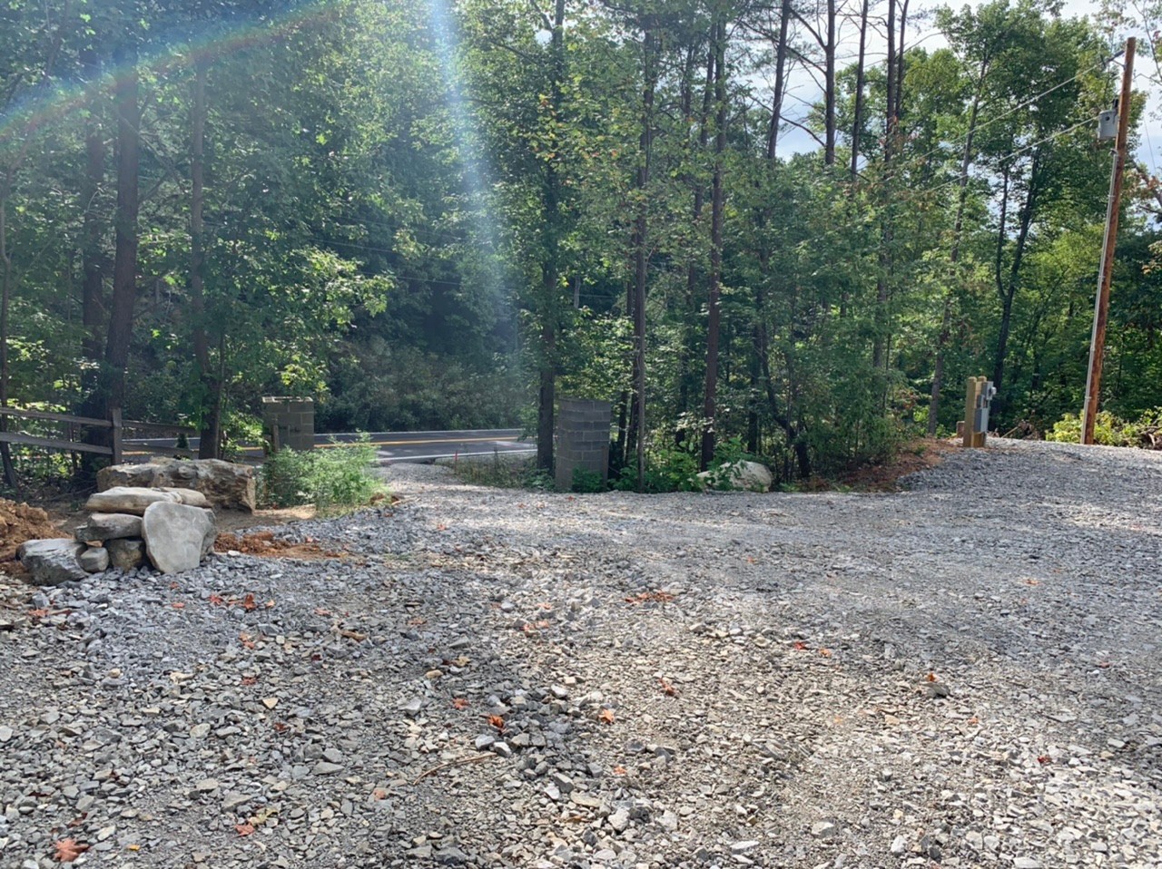 A look at the entrance from the graveled lot.