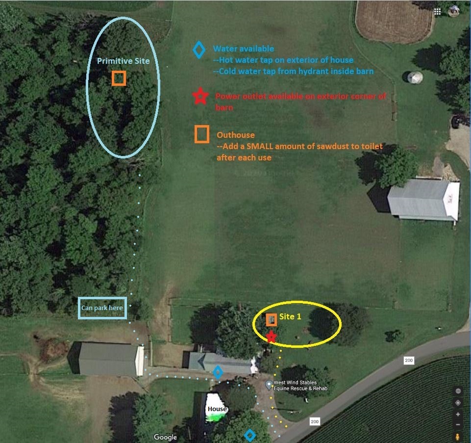 Map of the farm showing the two camp sites.