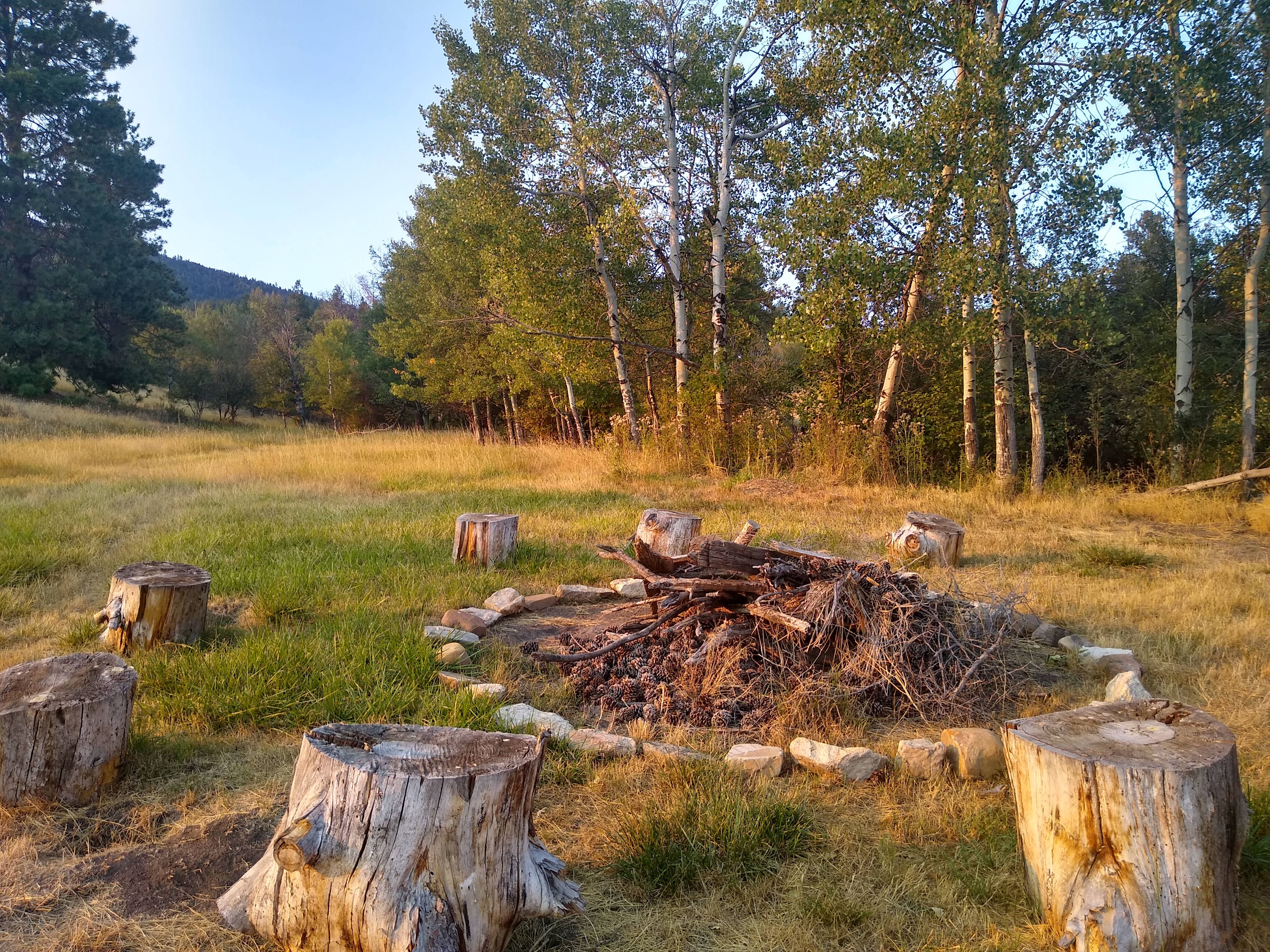 Fire circle next to campsites