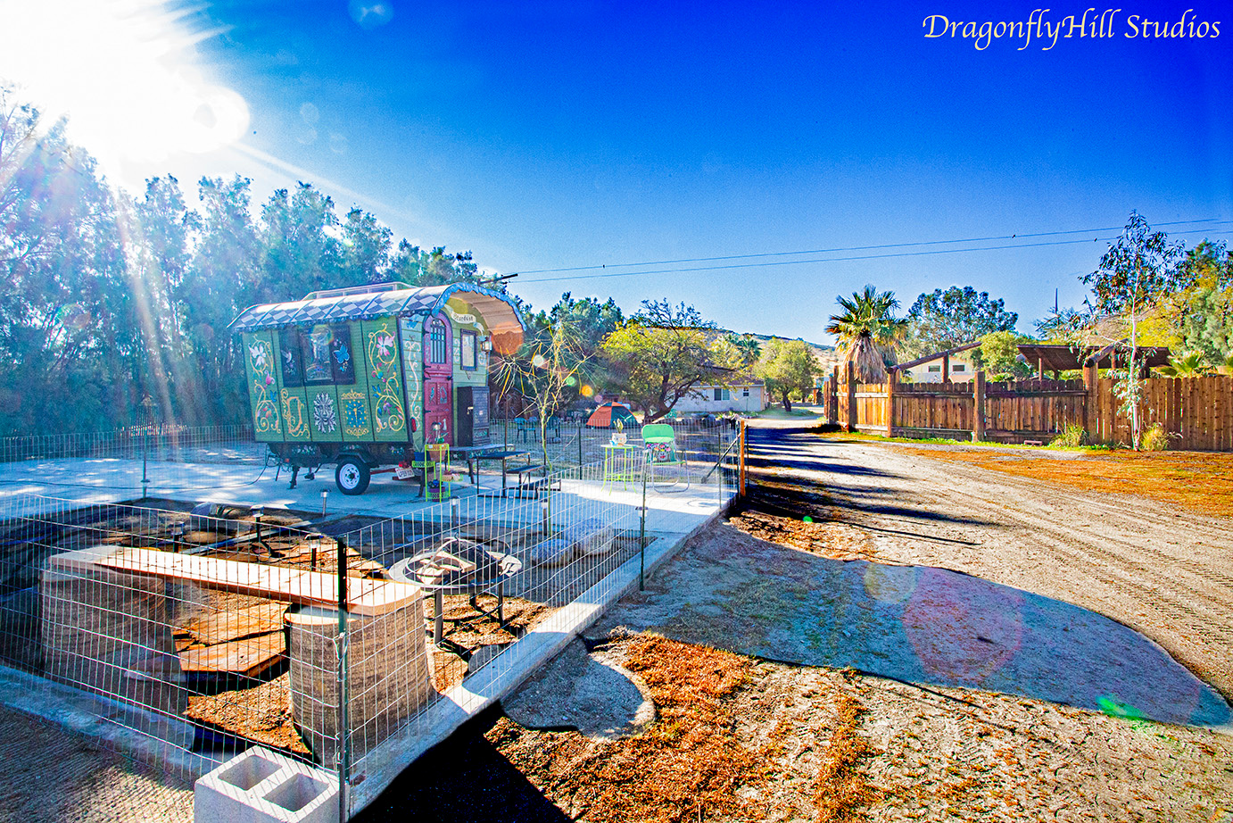 The Vardo has its own outdoor patio, private gated garden, fire pit and parking space. 