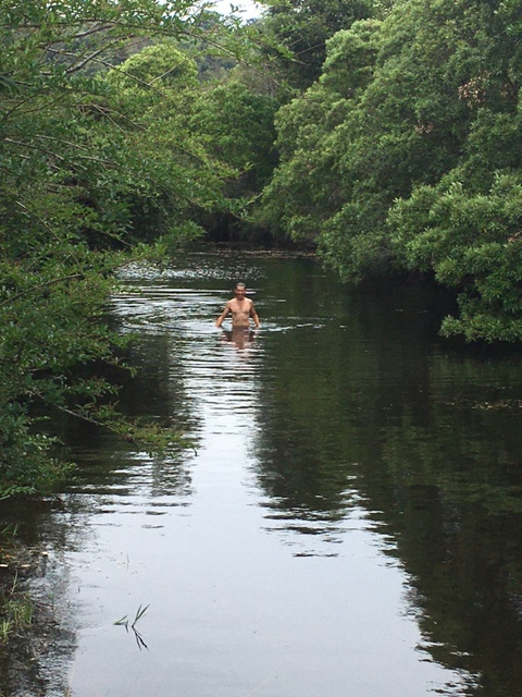 Shallow but gets deeper the further up or down the river you go, all fresh water! 