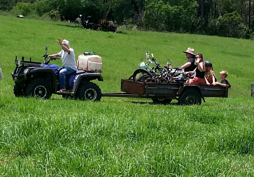 Helping campers with their bikes 