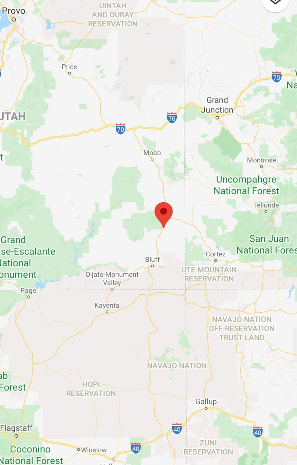 Location, 10 miles south of Monticello and 10 miles north of Blanding