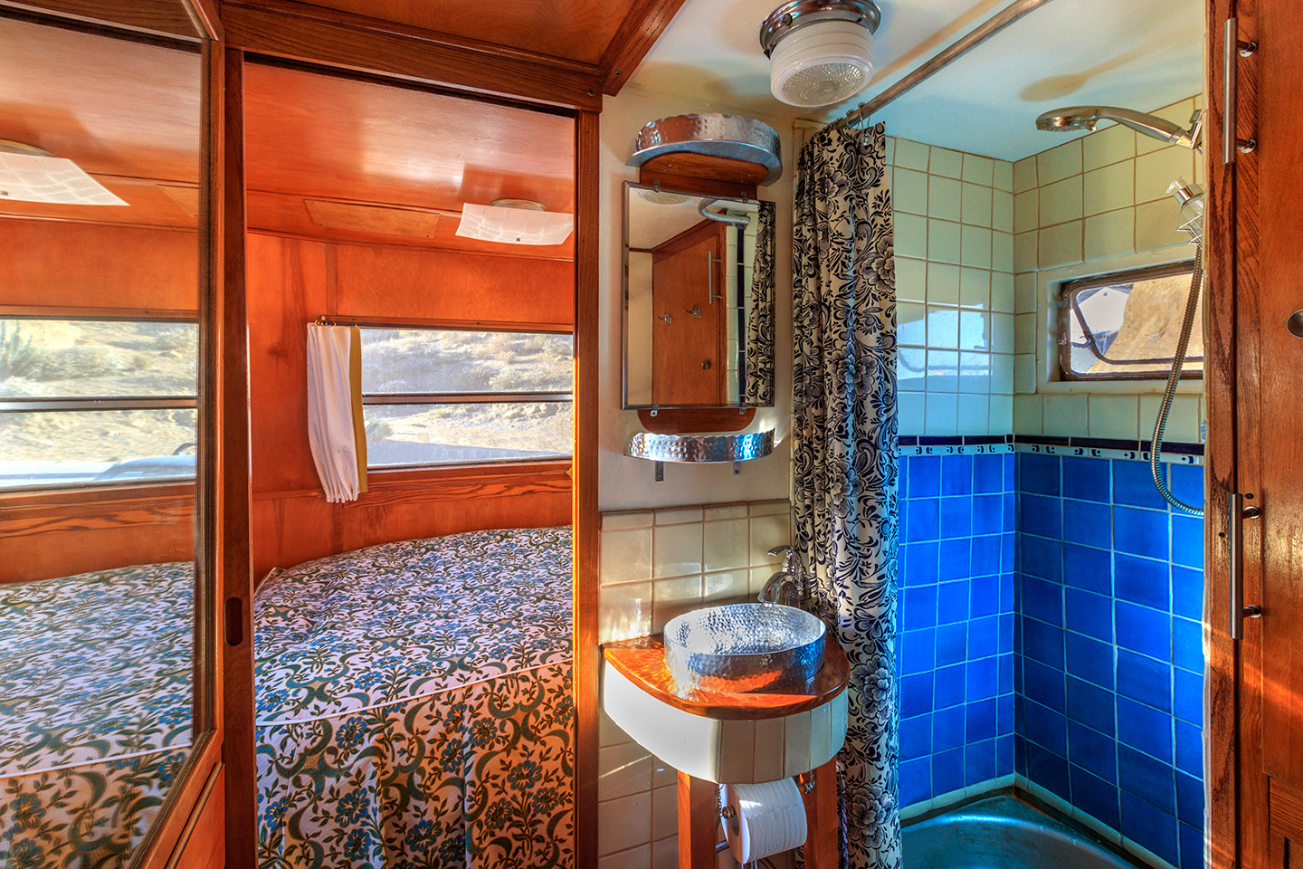 We have a real toilet, a shower with endless hot water, fluffy towels and toiletries in the beautiful jewel box bathroom inside Gypsy