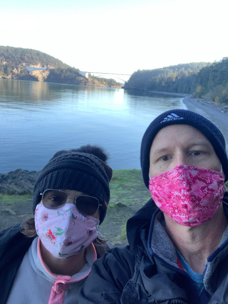 Beach hike with Deception pass bridge in background