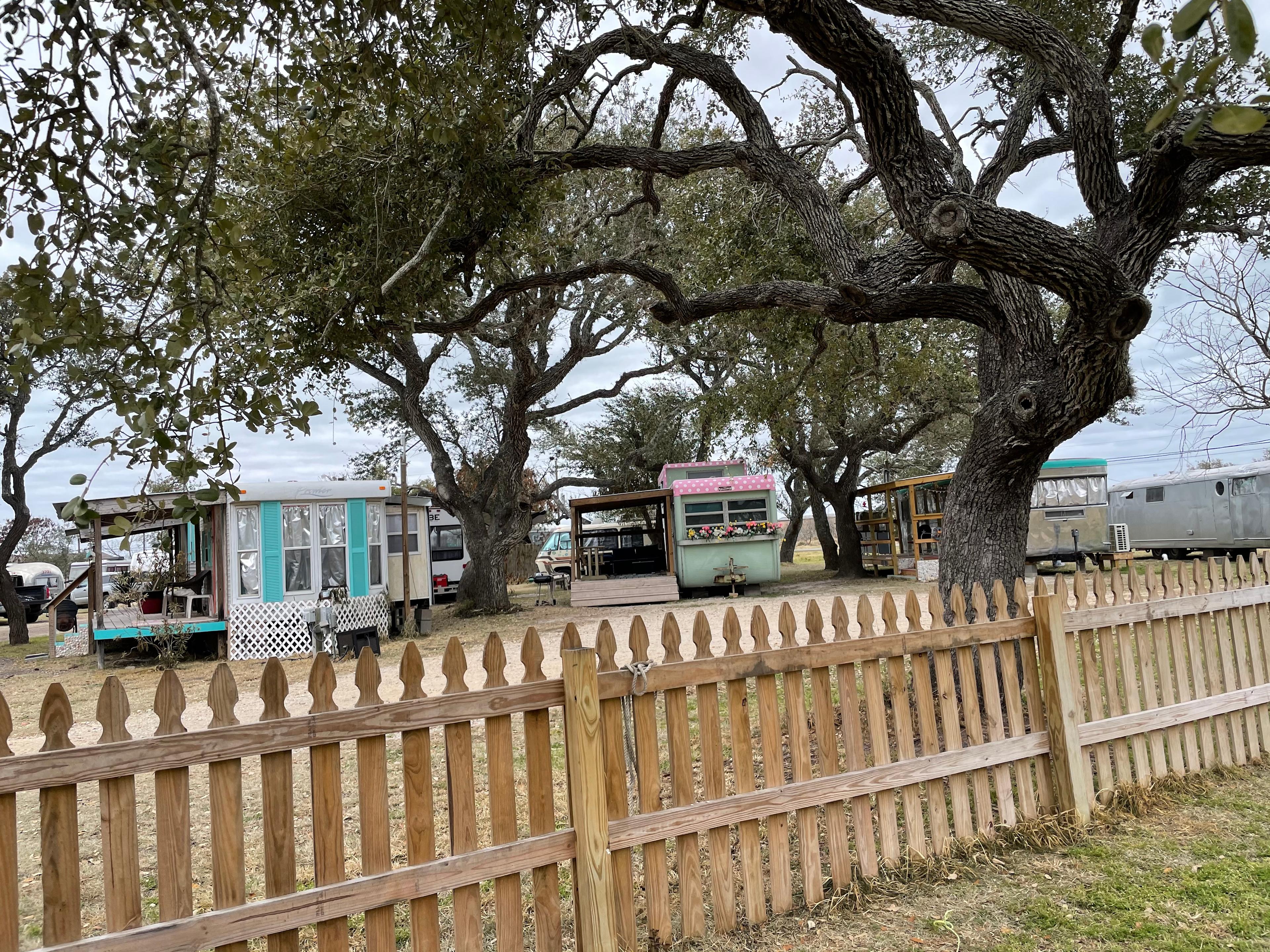 This is a view of one of the cute camper trailers for rent.. taken from the wonderful dog park