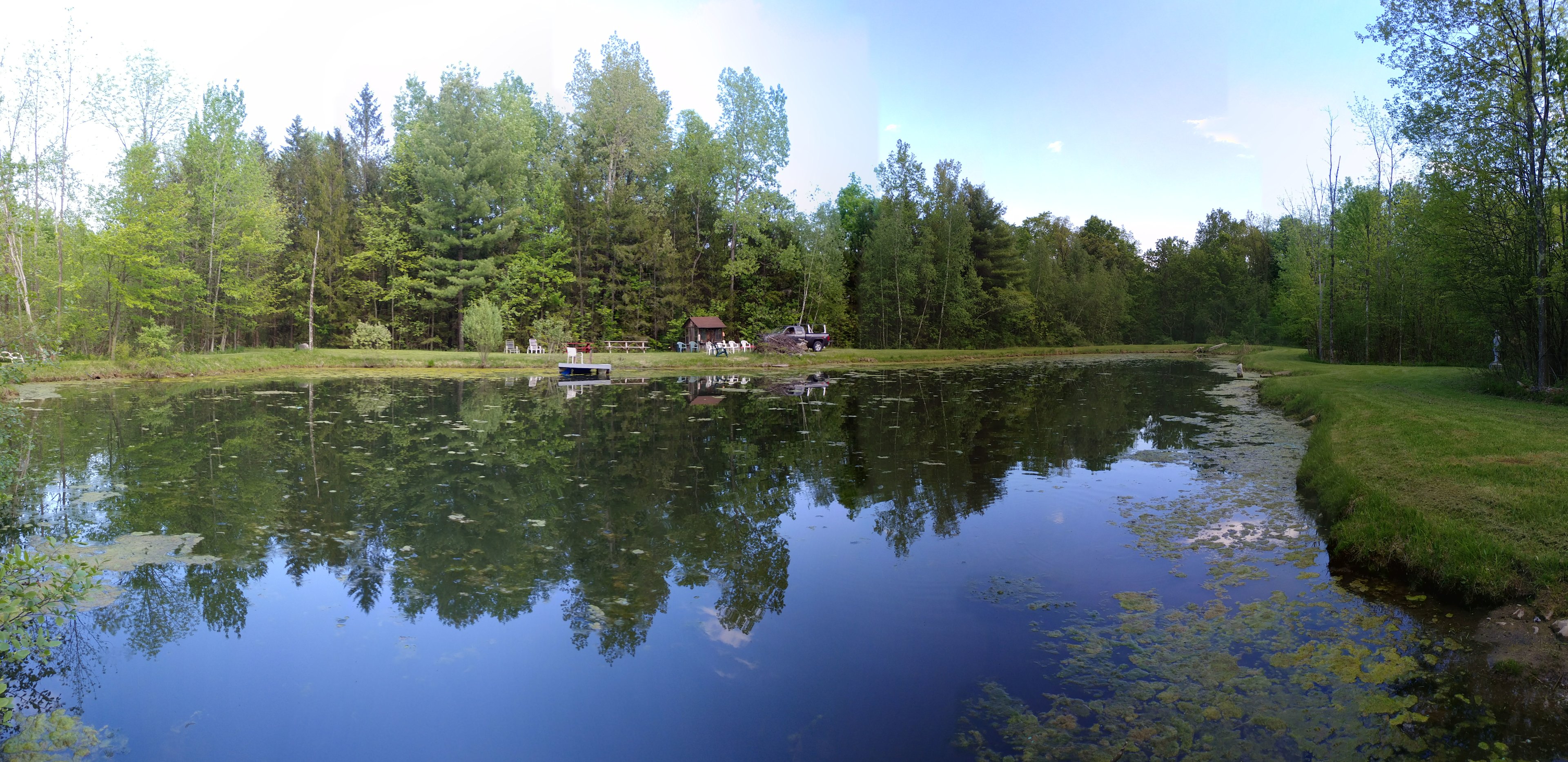 Tent camping next to private pond