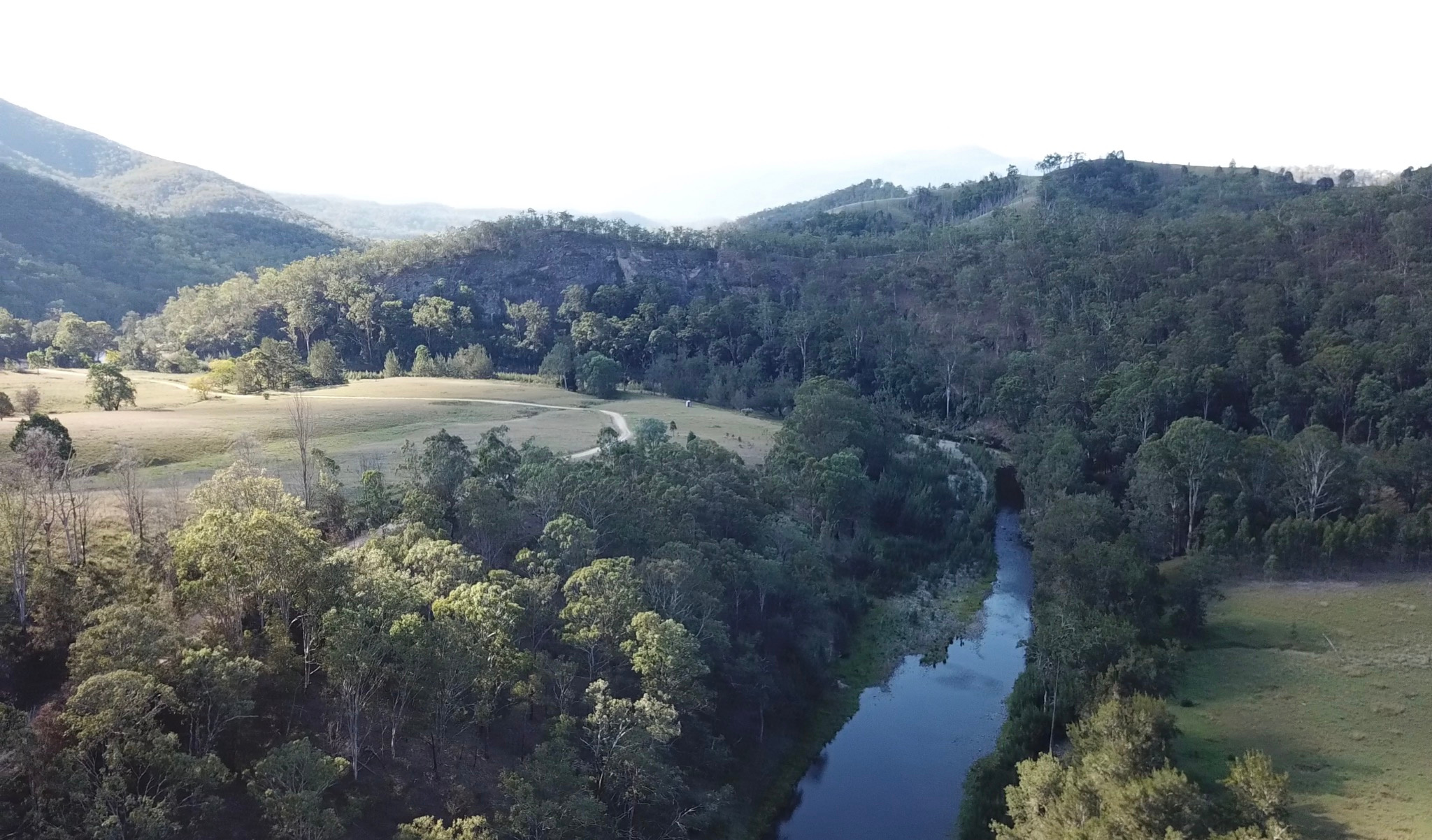 Overhead view of the China Wall and The Cockatoo campsite areas.  The Cockatoo campsite is at the bend in the river, and the China Wall campsite is to the west of there.