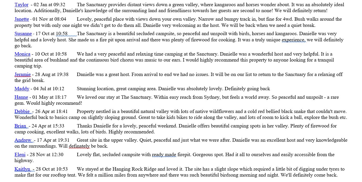 Happy campers at The Sanctuary rate their stay as consistently 5 star