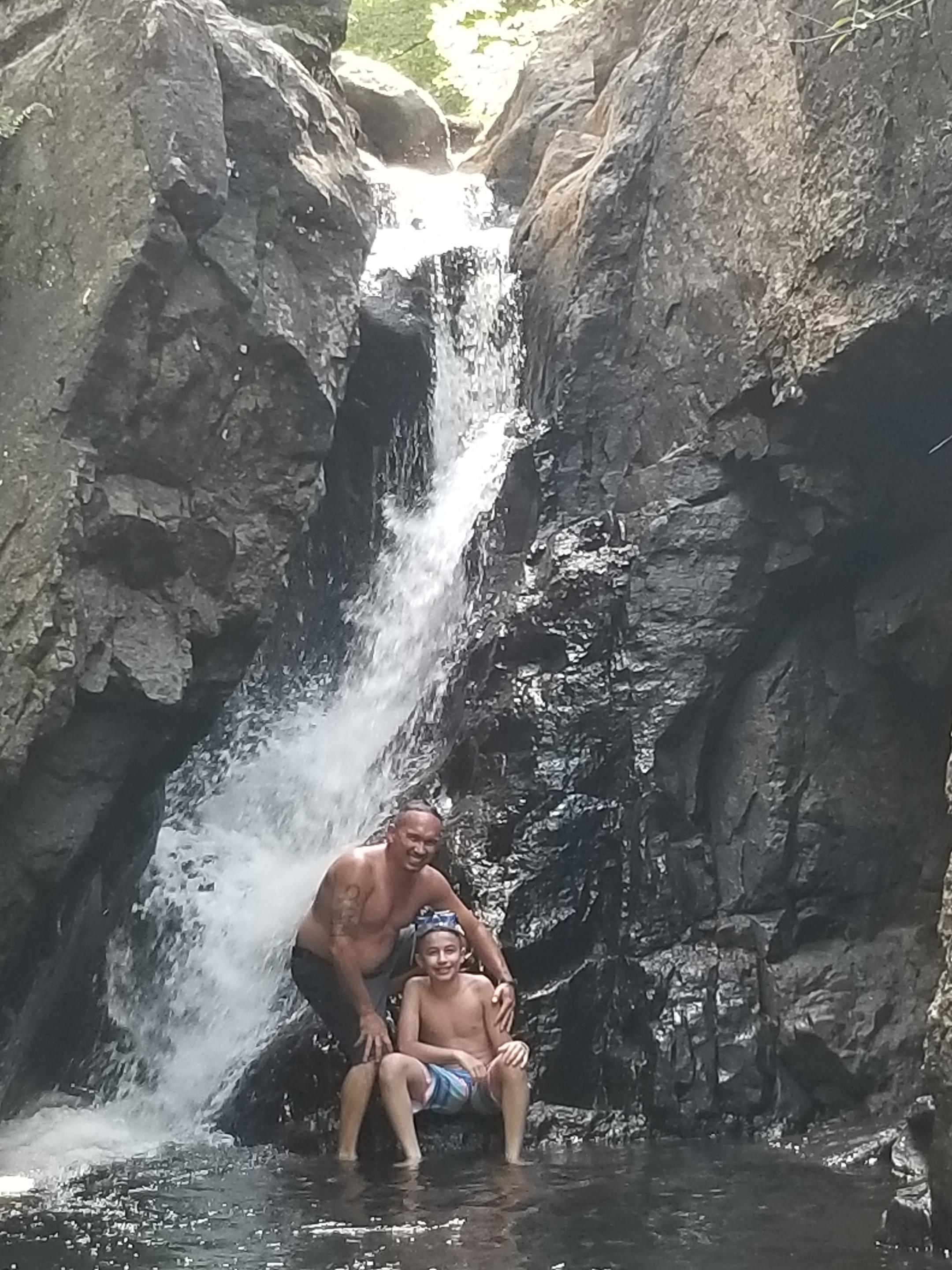 Davey Falls ledge at base of falls with the cave just to the right