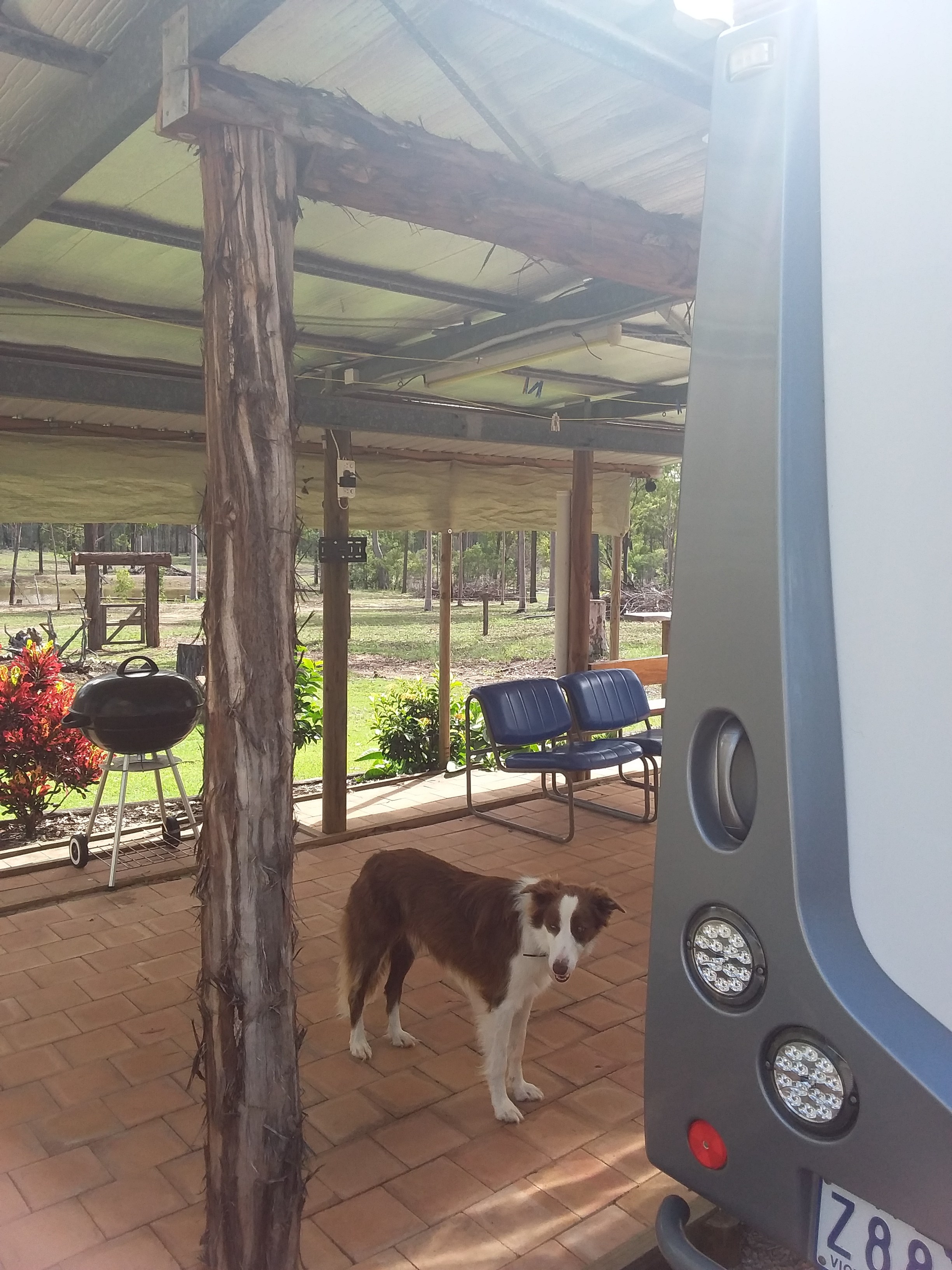 Van parks alongside paved covered area with full ensuite