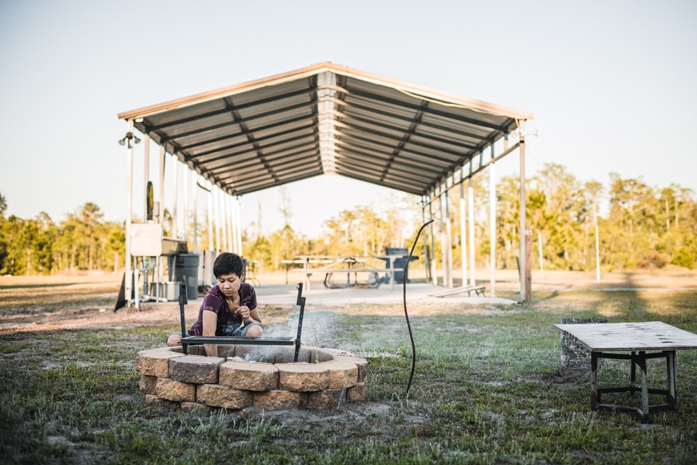 Each campsite has a fire ring